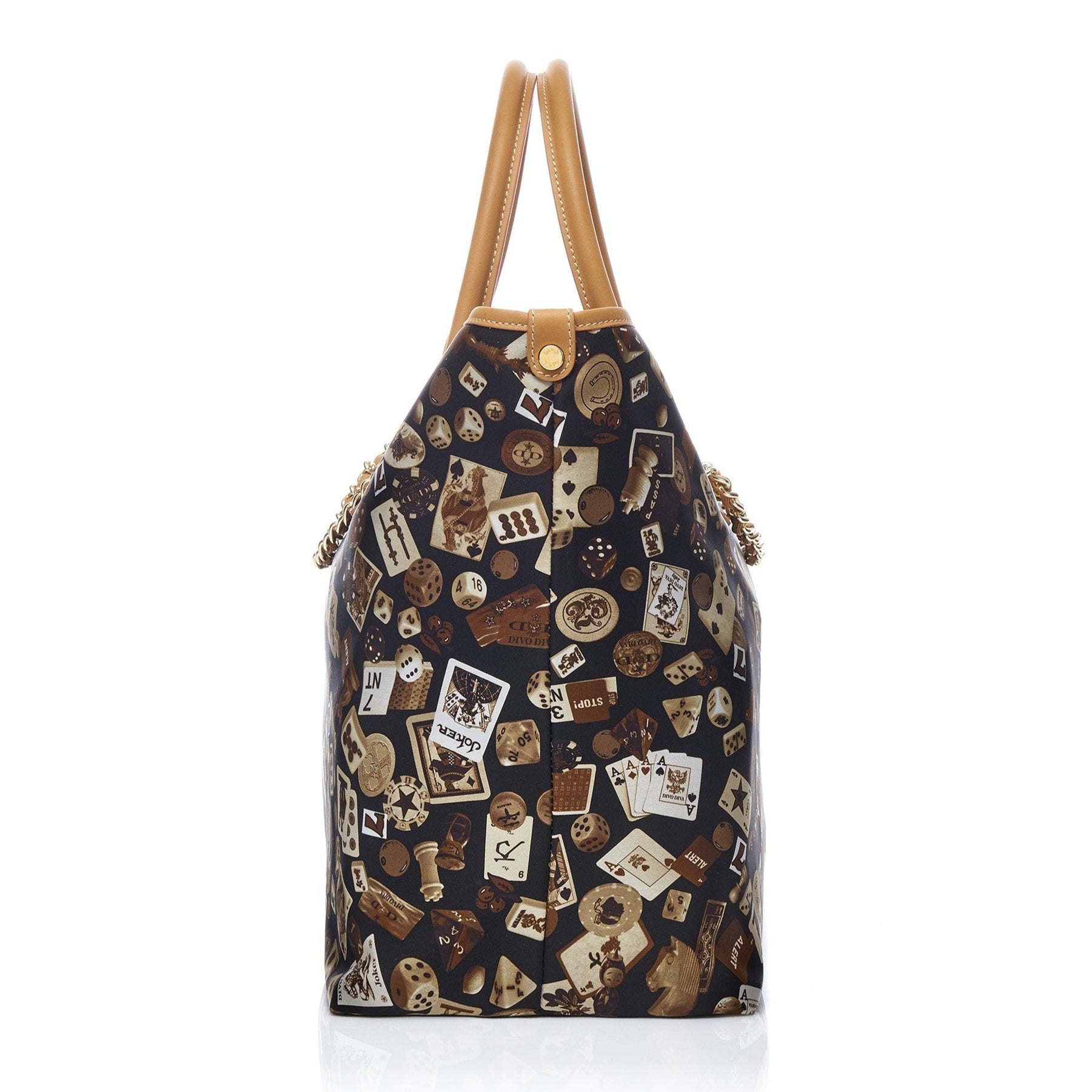 Macao Borsa large shopping bag with Nylon chains with Classic Gambling Design Brown/Cookie