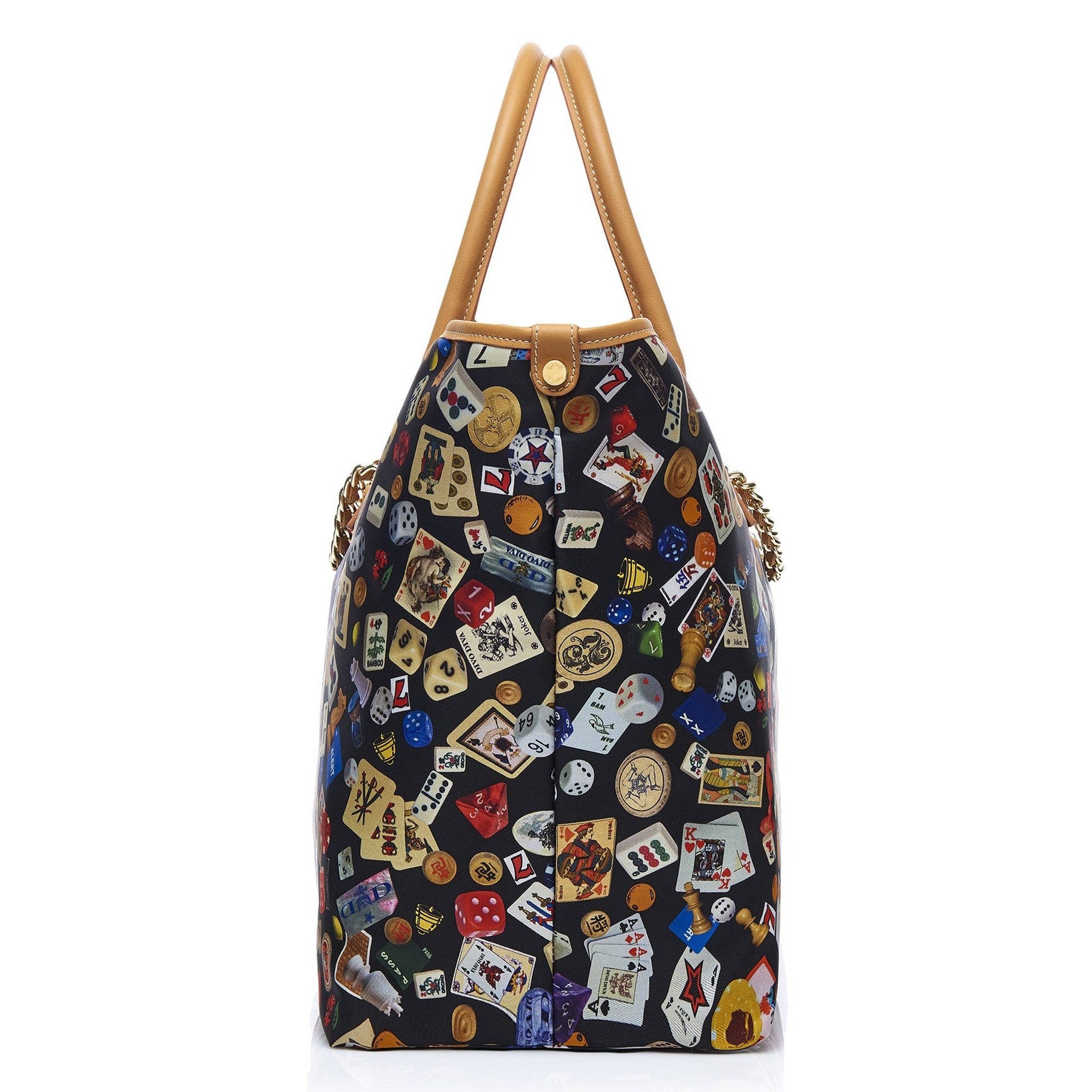 Macao Borsa large shopping bag with Nylon chains featuring Multicolor Gambling Design Black/Cookie