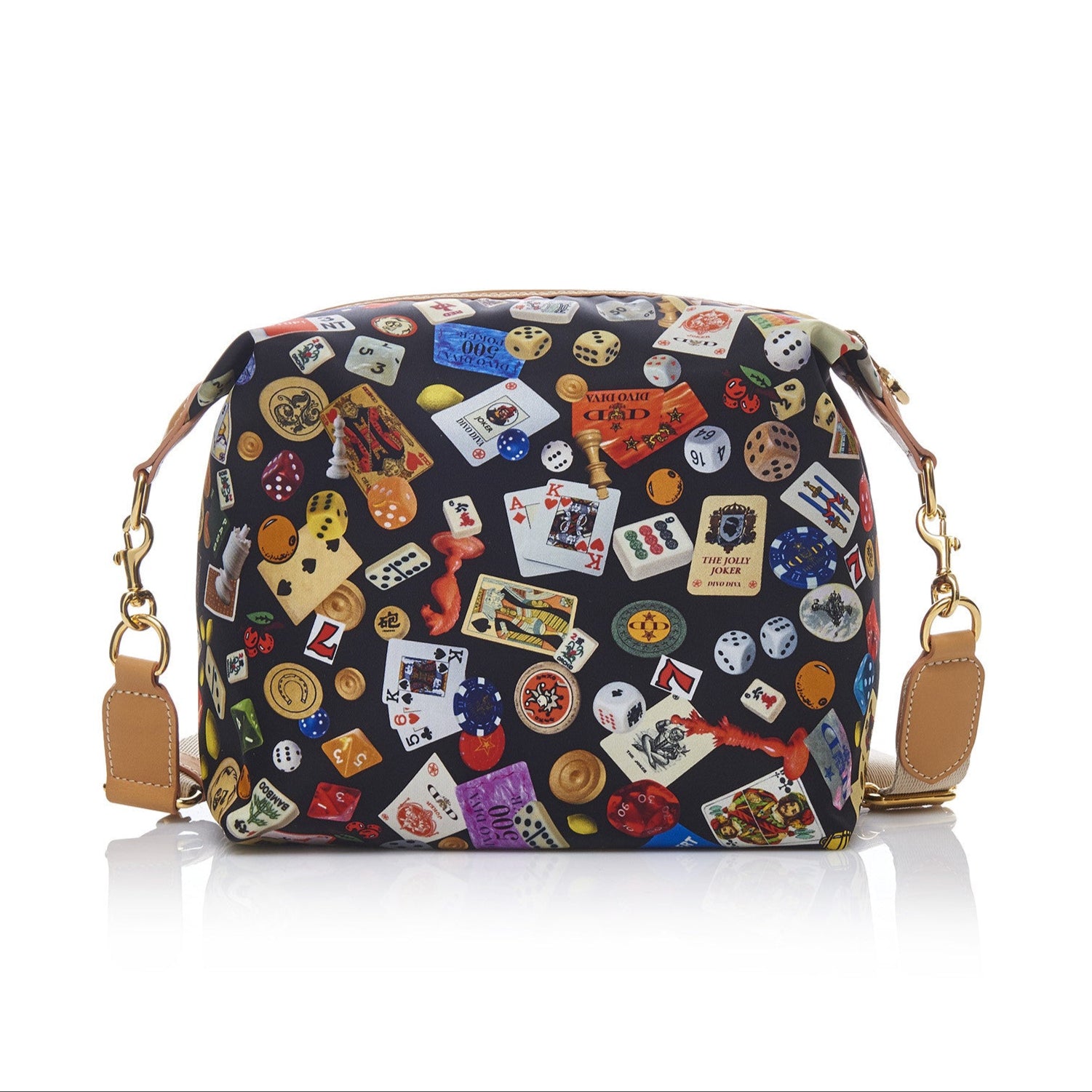 Dublin Tracolla in Nylon con Disegno Gambling Multicolor Nero/Biscotto