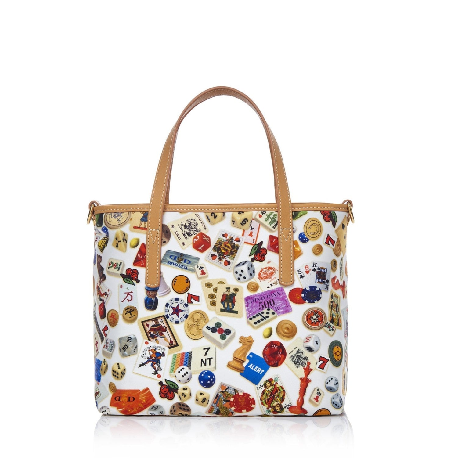 Niagara Borsa small shopping bag with nylon shoulder strap with multicolor gambling design white/biscuit
