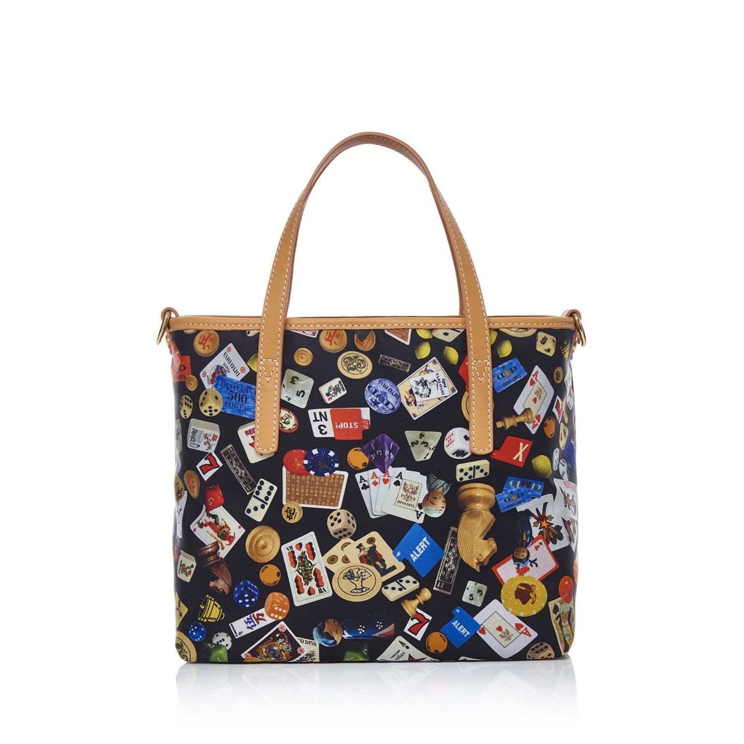 Niagara Borsa small shopping bag with nylon shoulder strap with multicolor gambling design black/biscuit