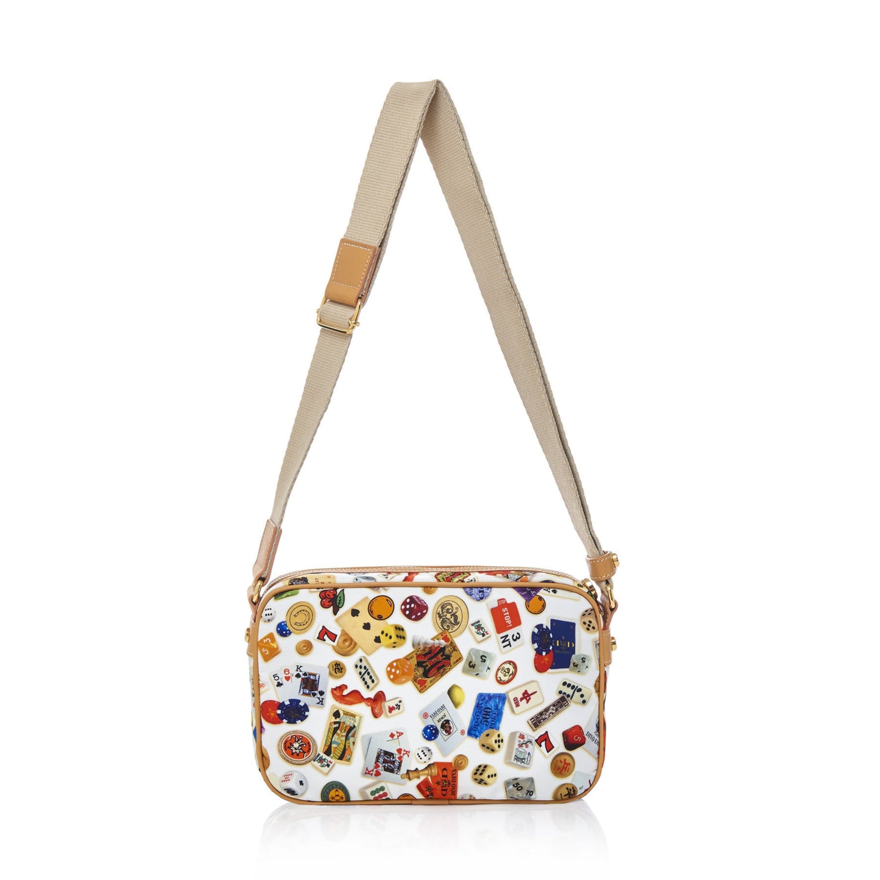 Seoul Nylon Shoulder Bag with Multicolor Gambling Design White/Biscuit