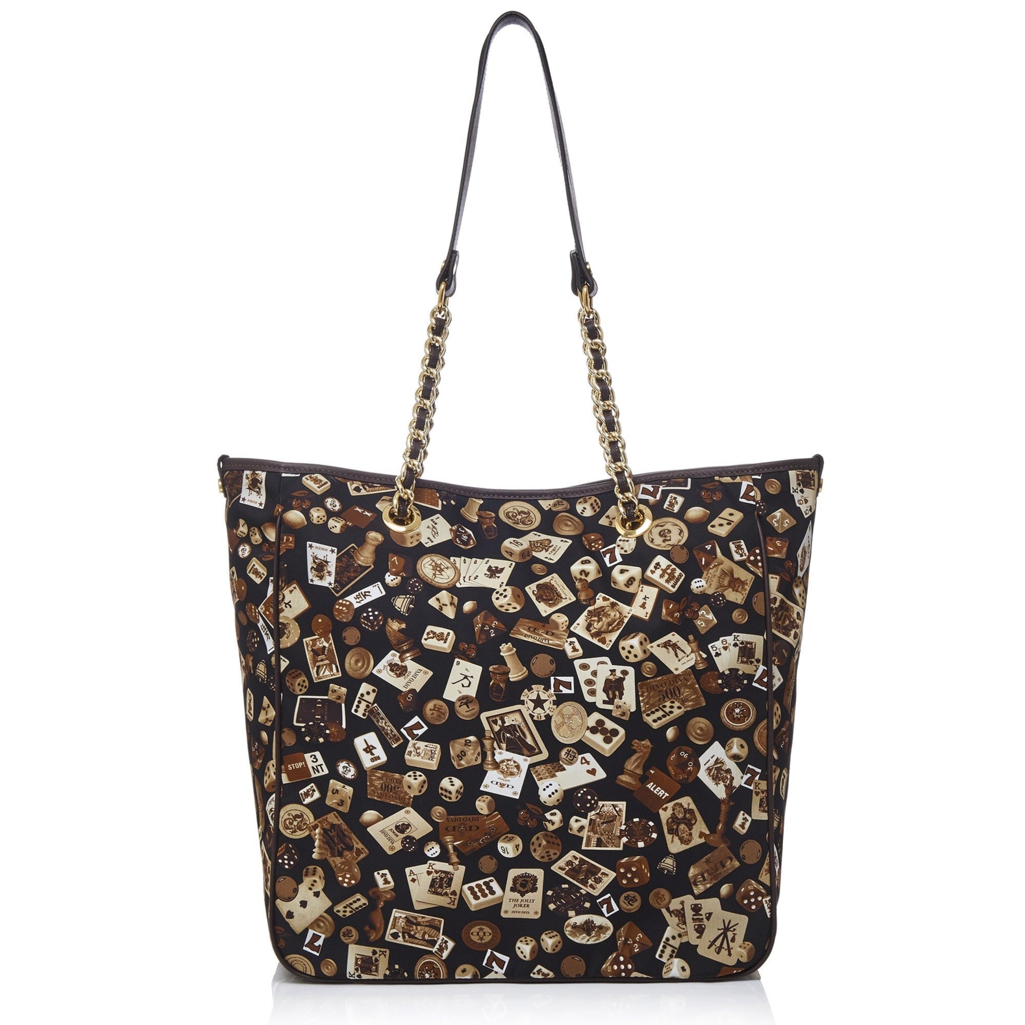 Miami Borsa shopping medium with nylon chains with Classic Gambling Design Brown/Cocoa