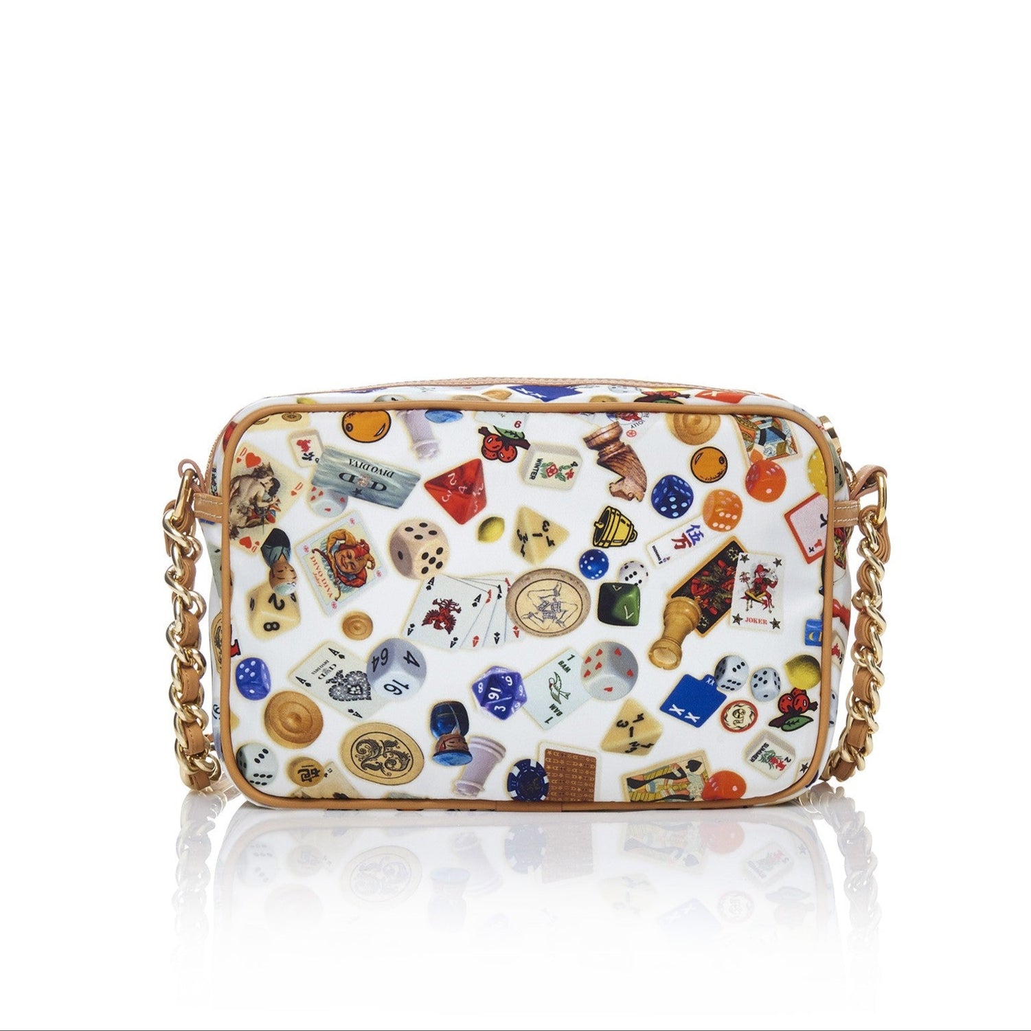 Las Vegas Tracolla con catene in Nylon con Disegno Gambling Multicolor Bianco/Biscotto