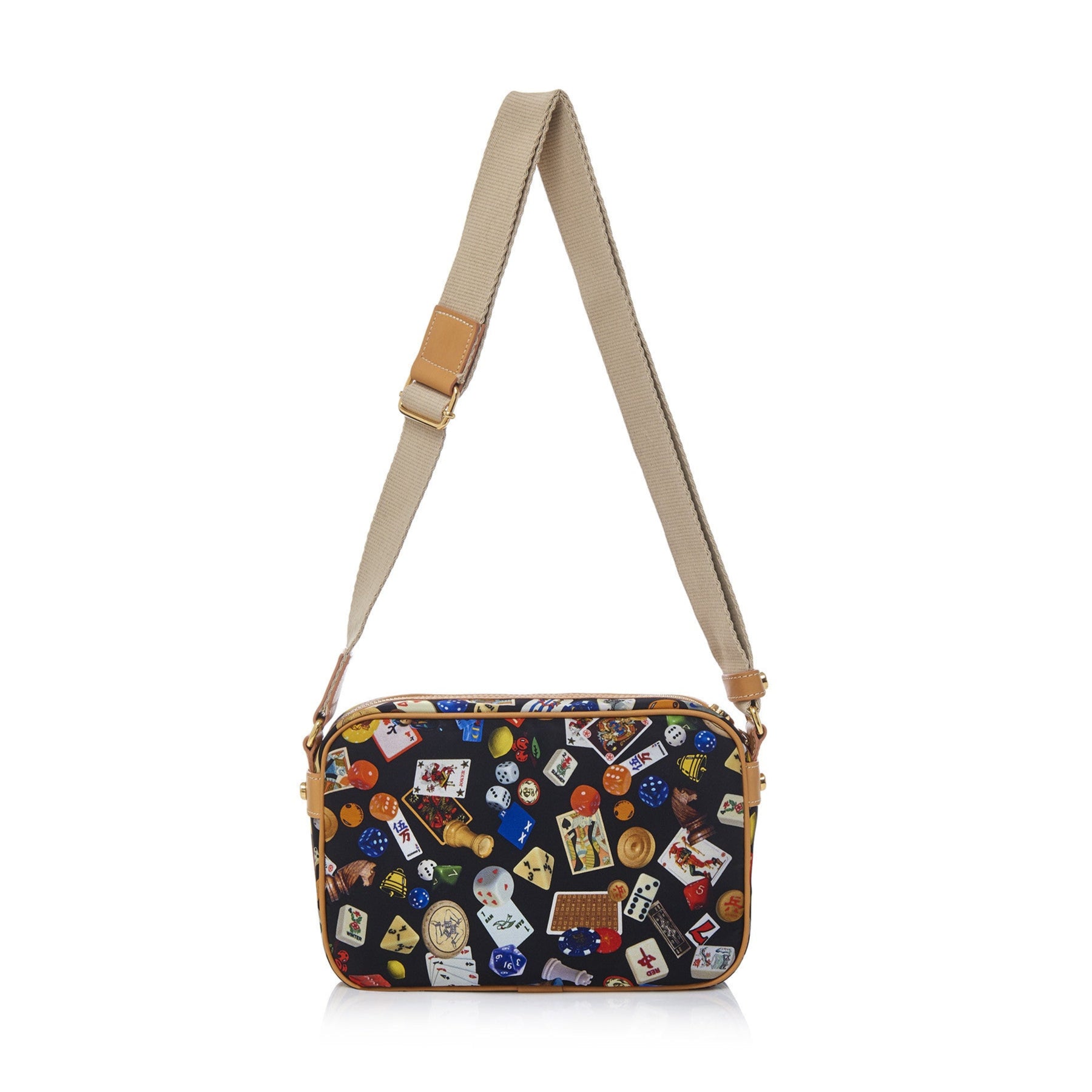 Seoul Nylon Shoulder Bag with Multicolor Gambling Design Black/Biscuit