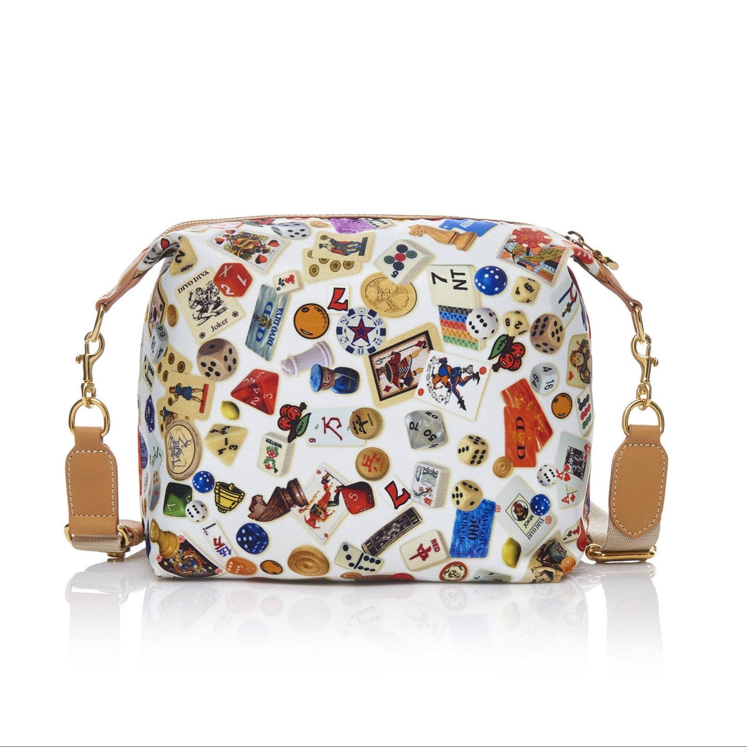 Dublin Tracolla in Nylon con Disegno Gambling Multicolor Bianco/Biscotto