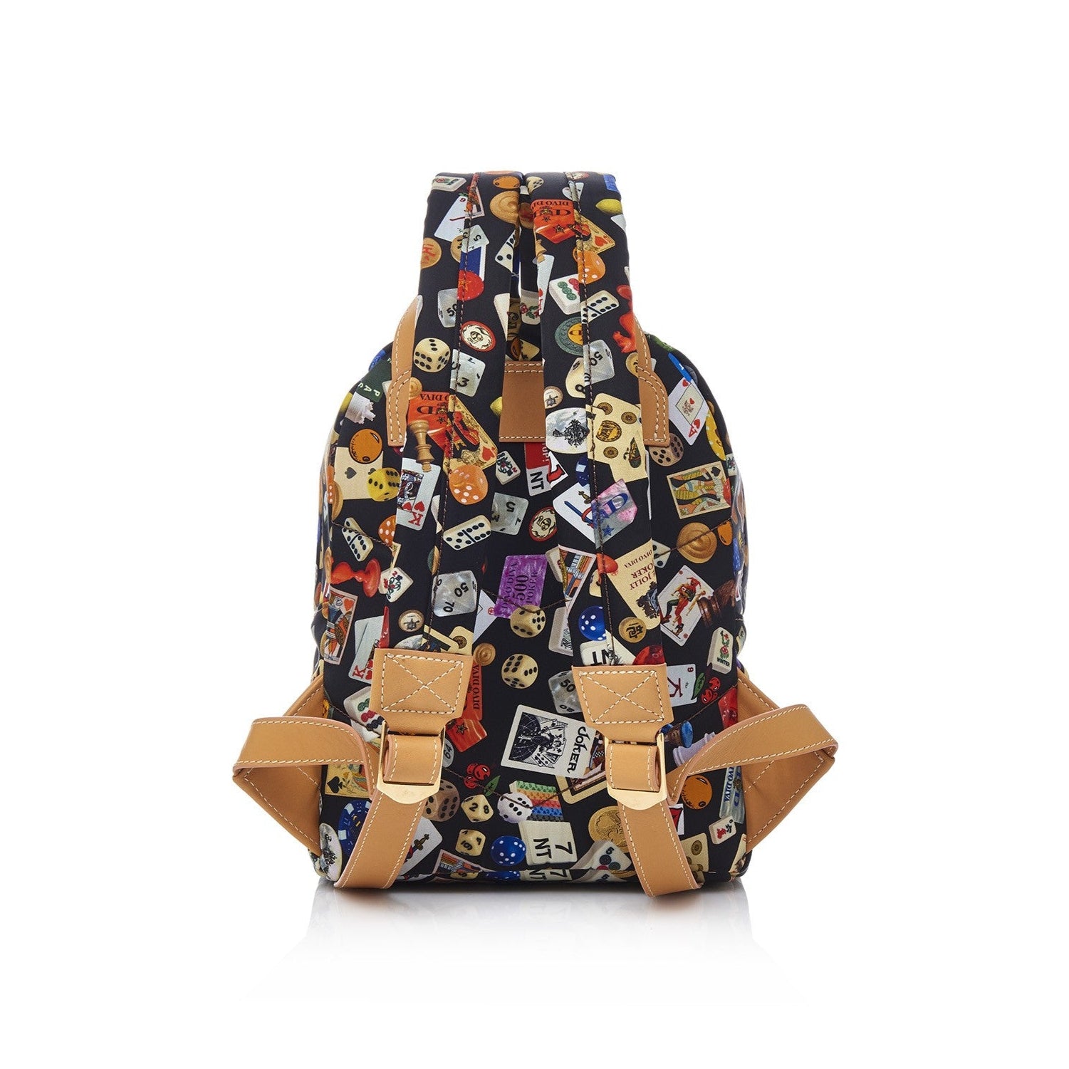 Melbourne Small Nylon Backpack with Multicolor Gambling Design Black/Cookie