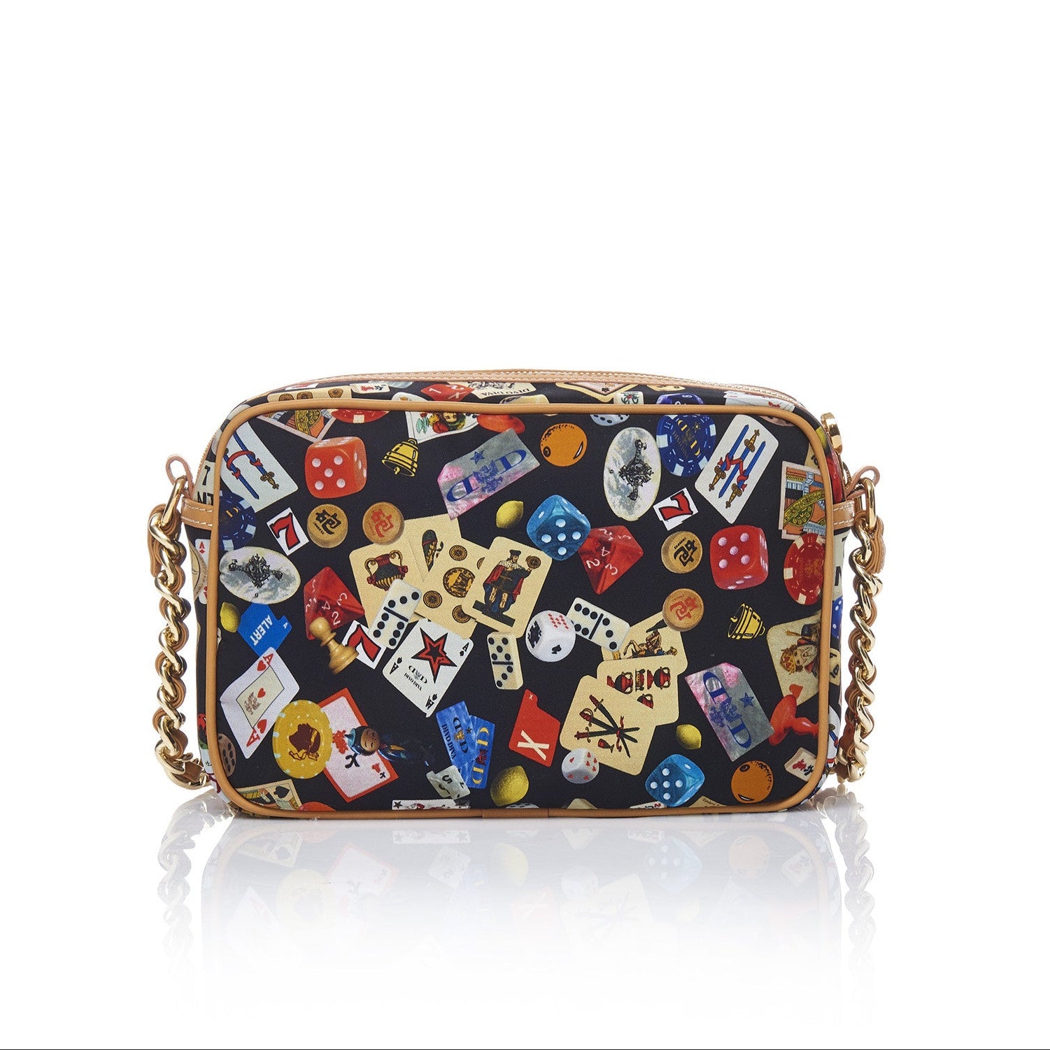 Las Vegas Tracolla con catene in Nylon con Disegno Gambling Multicolor Nero/Biscotto