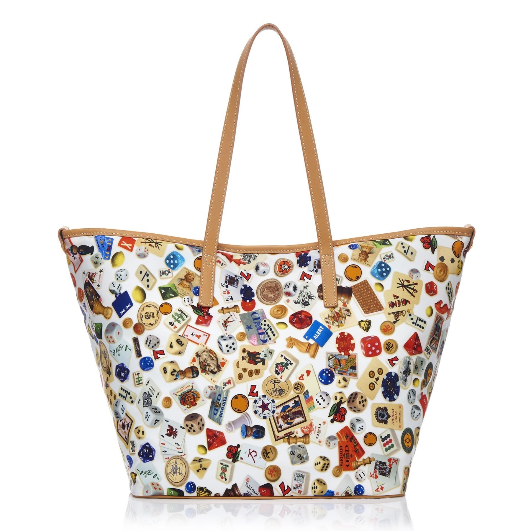 Sanremo Borsa shopping medium in Nylon with Multicolor Gambling Design White/Biscuit