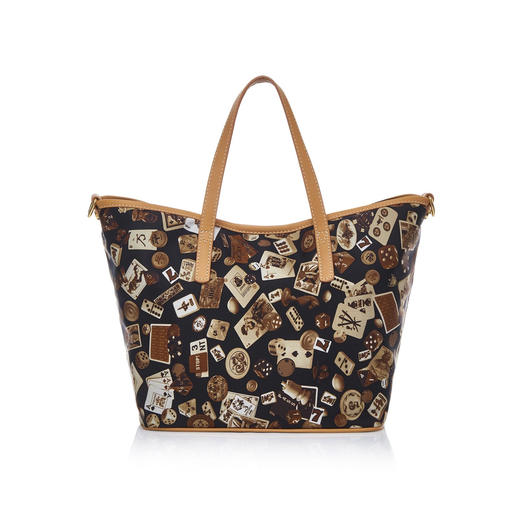 Venice shopping piccola con tracolla in Nylon con Disegno Gambling Classic Marrone/Biscotto