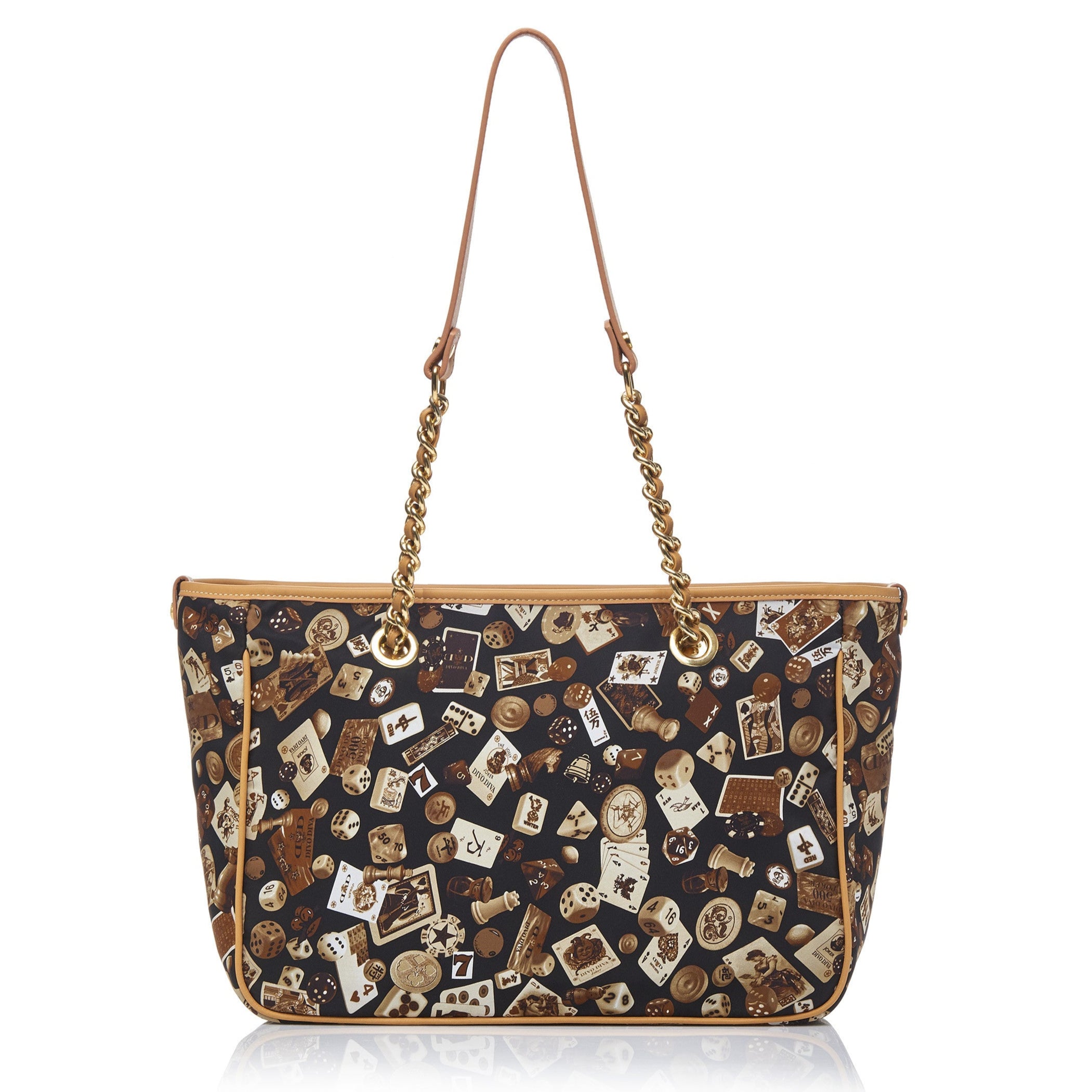 Antibes Borsa shopping piccola con zip e catene in Nylon con Disegno Gambling Classic Marrone/Biscotto