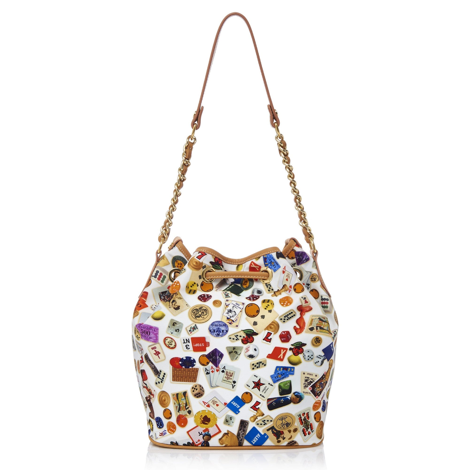 Casablanca Secchiello con catene in Nylon con Disegno Gambling Multicolor Bianco/Biscotto