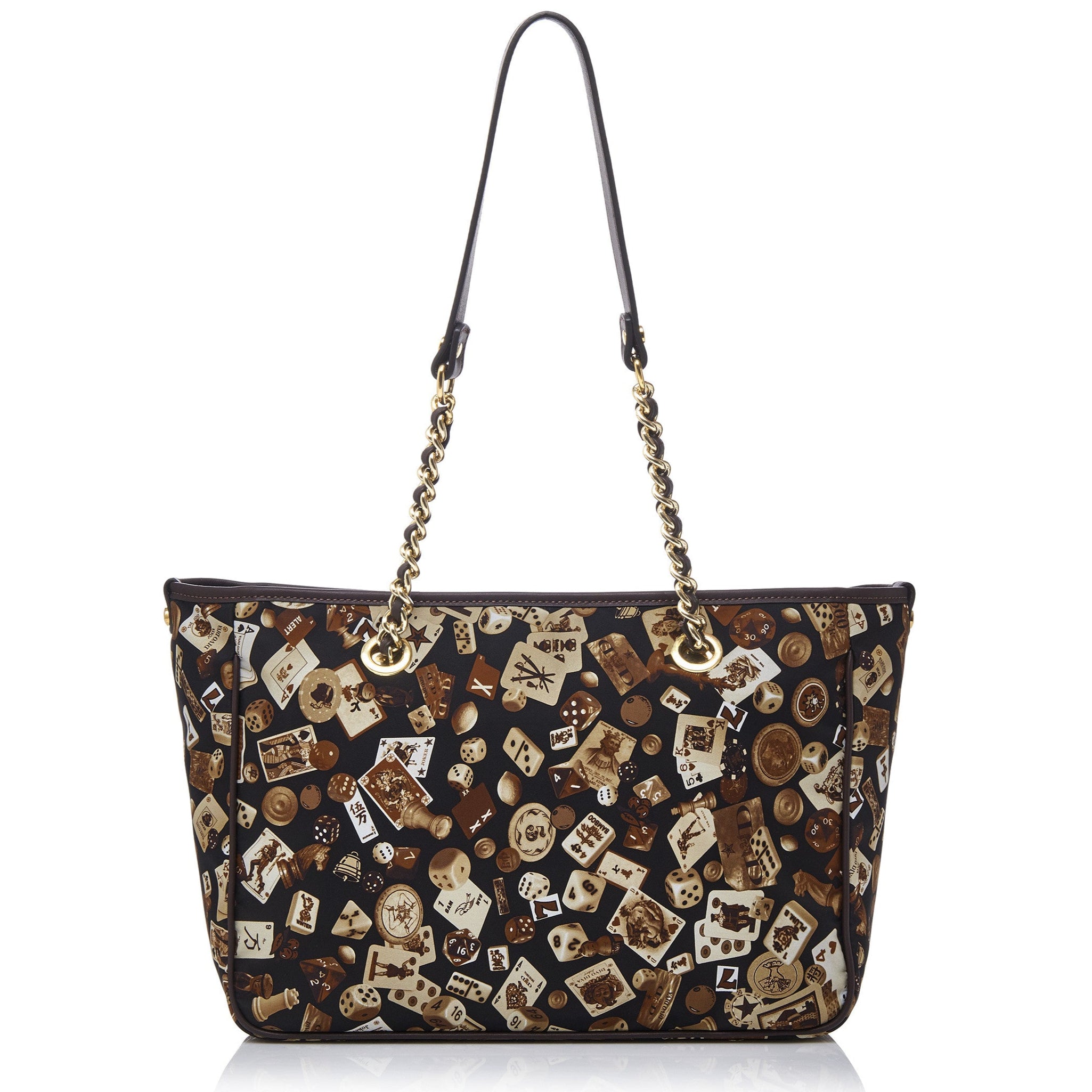 Antibes Borsa shopping piccola con zip e catene in Nylon con Disegno Gambling Classic Marrone/Cacao