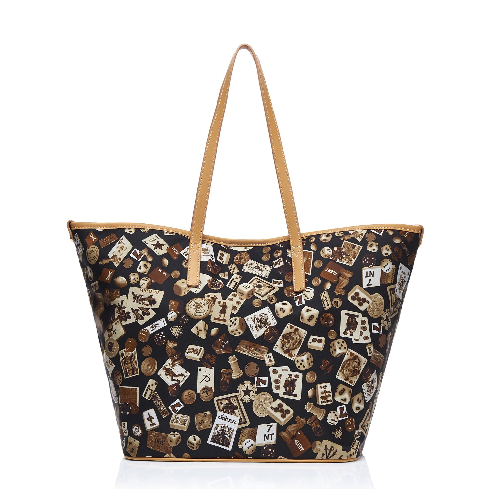 Sanremo Borsa shopping medium in Nylon with Gambling Classic Design Brown/Biscuit