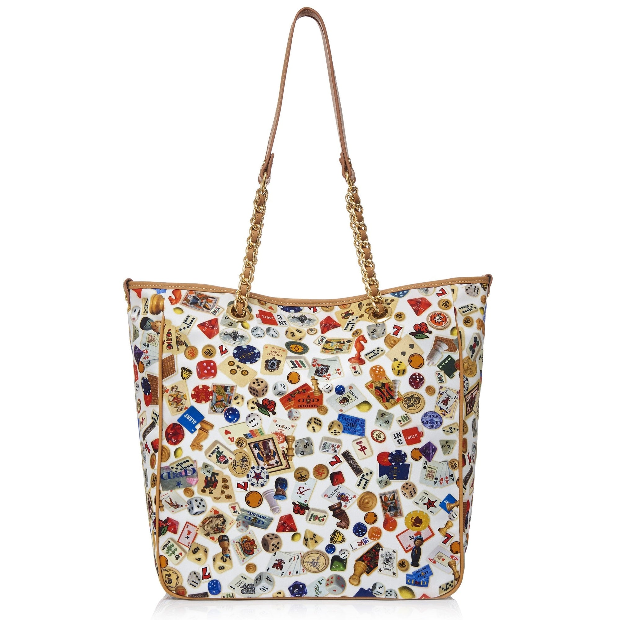 Miami Bolsa shopping medium with Nylon chains with Multicolor Gambling Design White/Biscuit