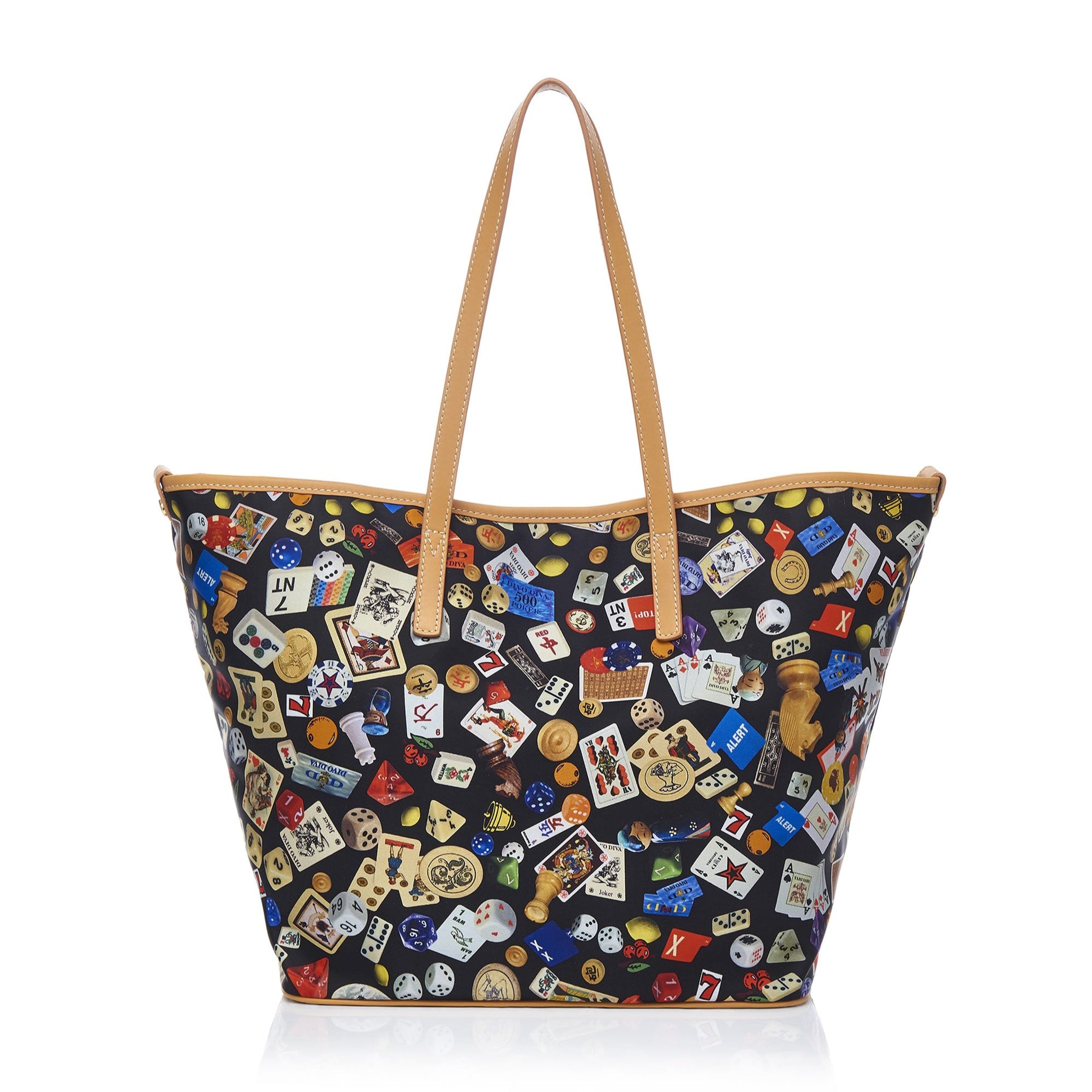 Sanremo Borsa shopping media in Nylon con Disegno Gambling Multicolor Nero/Biscotto