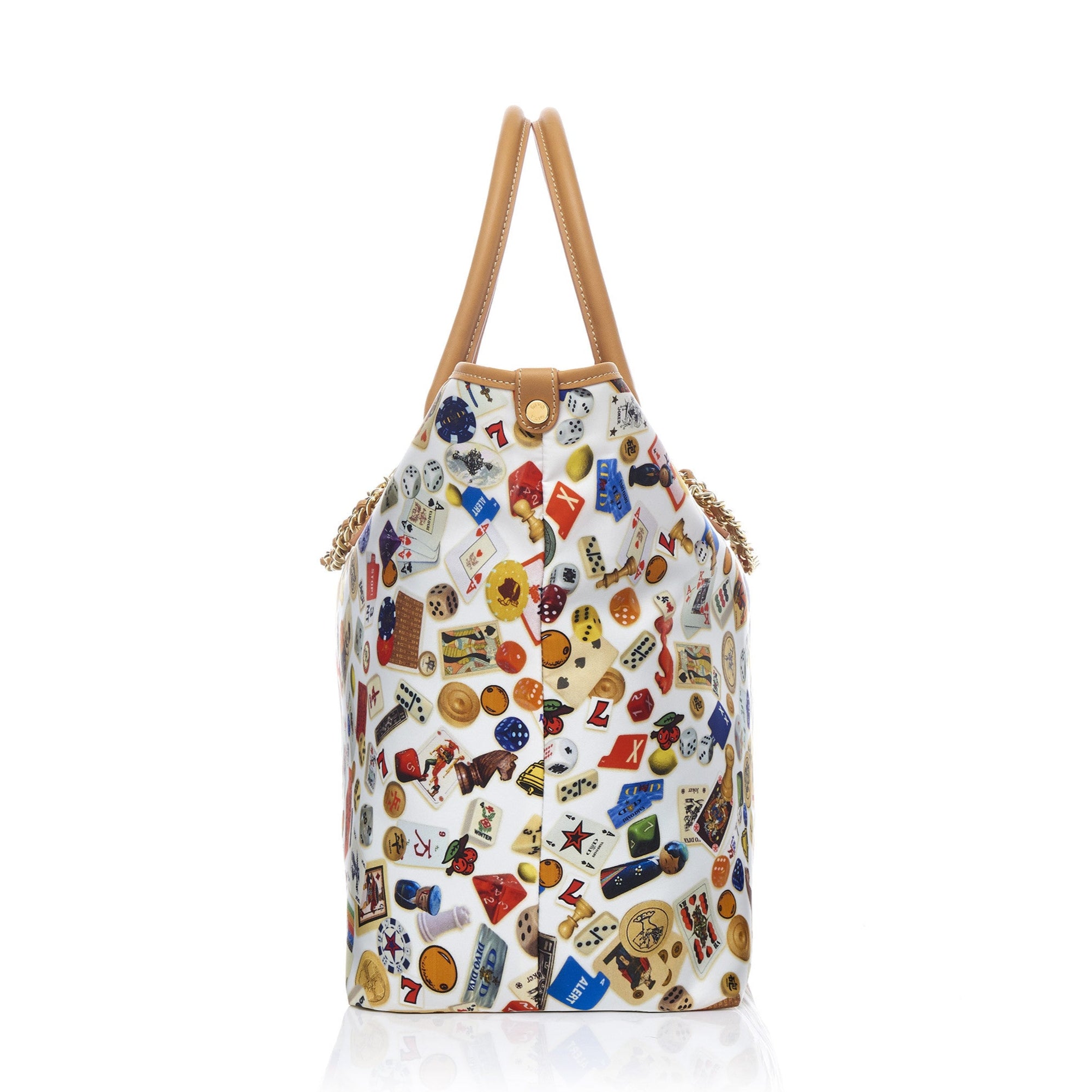 Macao Borsa large shopping bag with Nylon chains featuring Multicolor Gambling Design White/Cookie