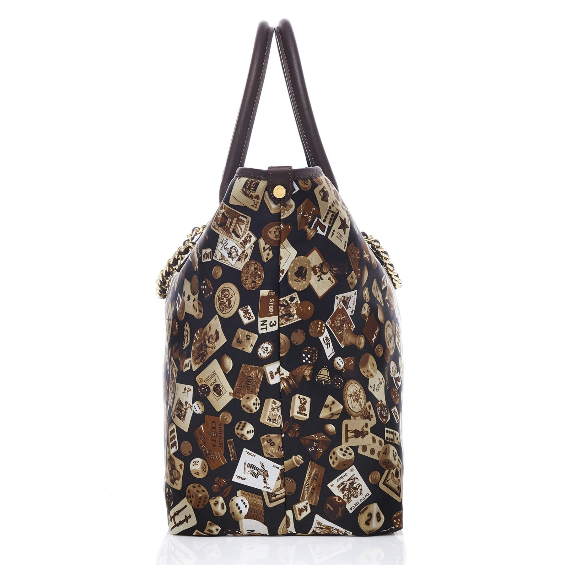 Macao Borsa large shopping bag with Nylon chains with Classic Gambling Design Brown/Cocoa