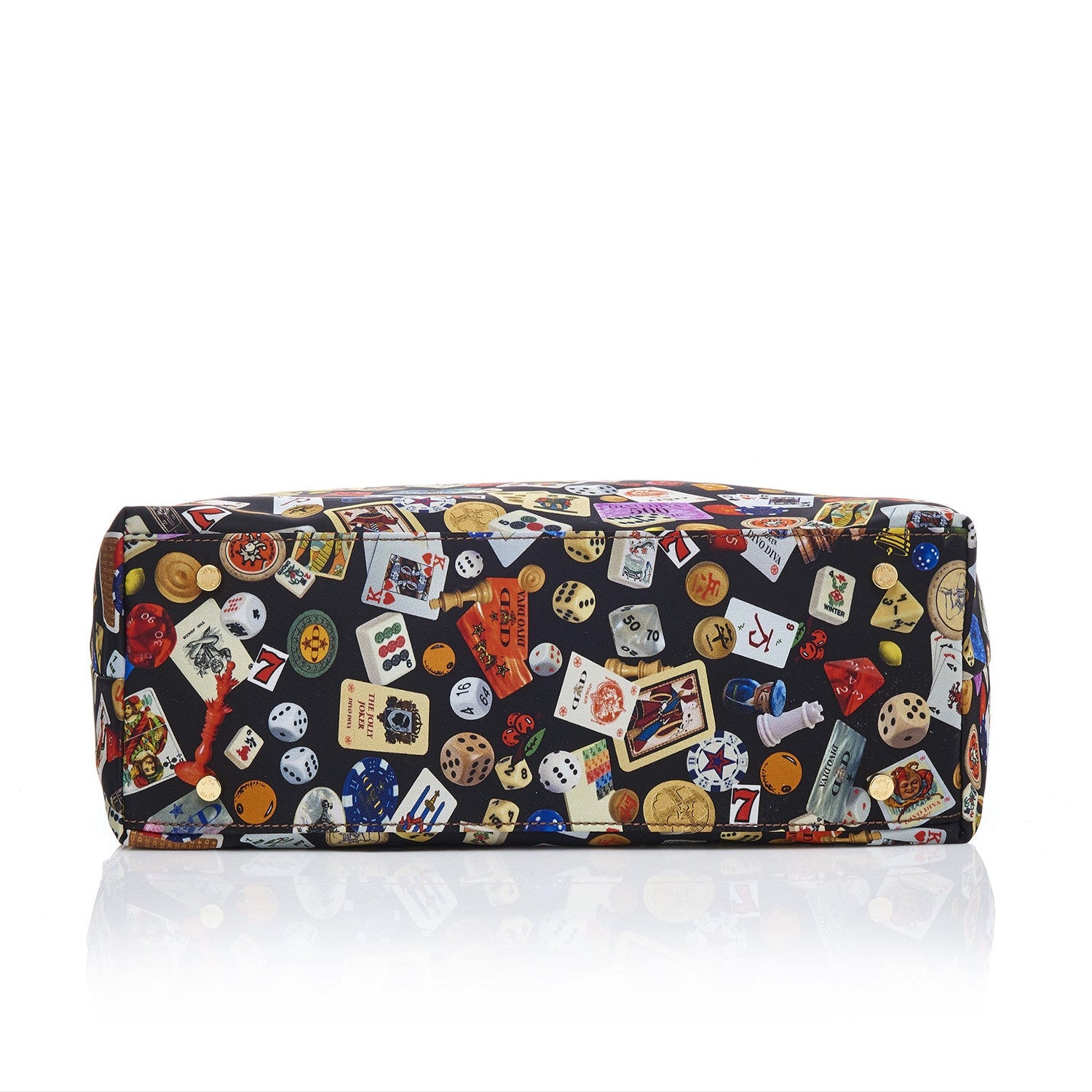 Marbella Borsa shopping media con zip in Nylon con Disegno Gambling Multicolor Nero/Biscotto