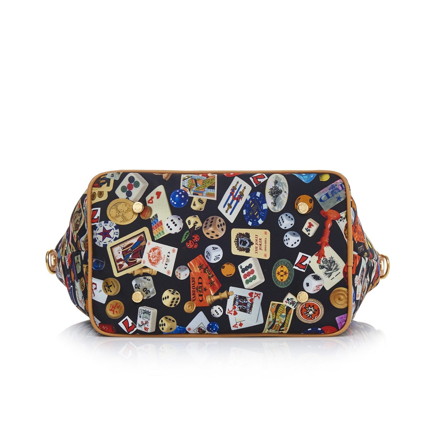 Venice small shopping bag with nylon shoulder strap with multicolor gambling design black/biscuit