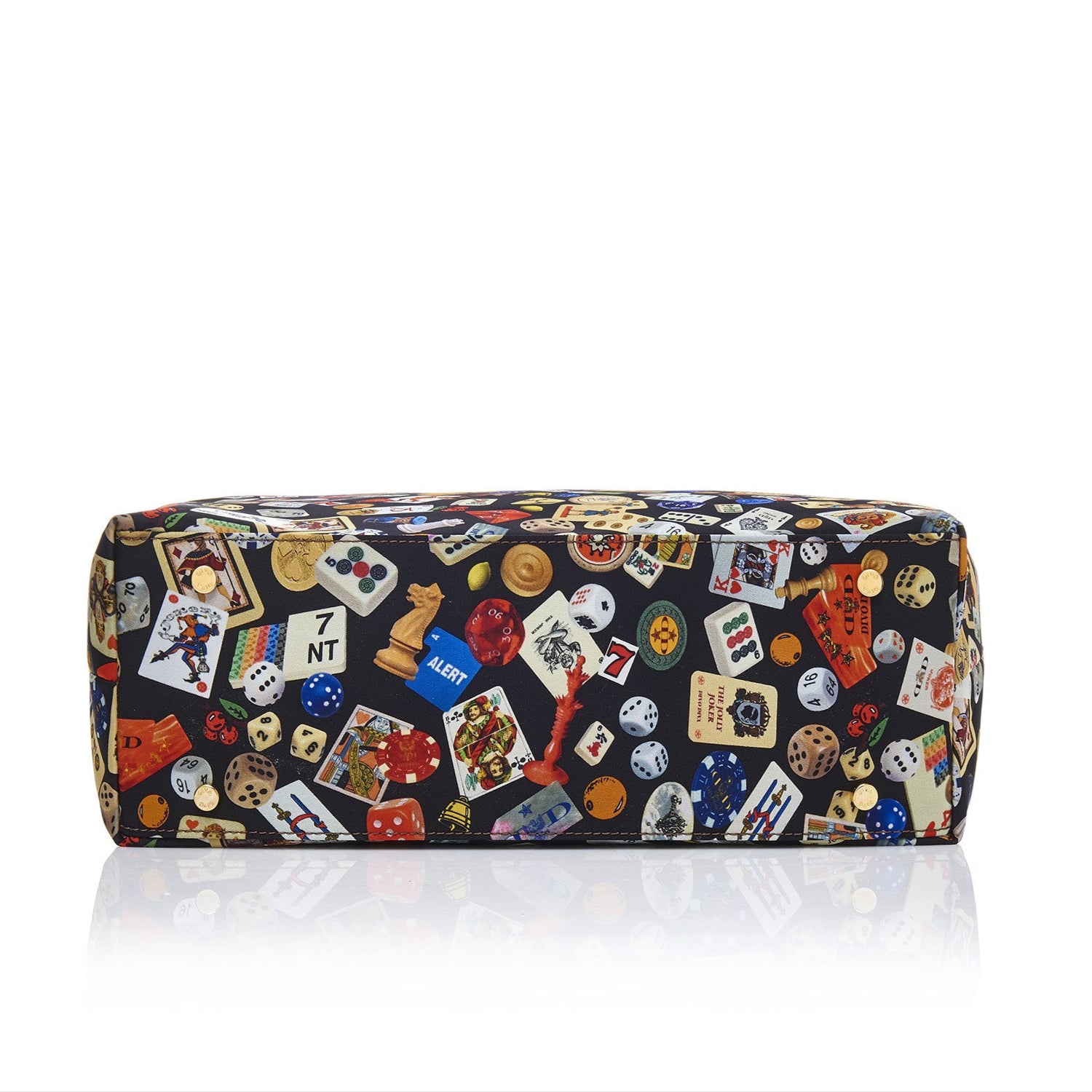 Marbella Borsa shopping media con zip in Nylon con Disegno Gambling Multicolor Nero/Cacao