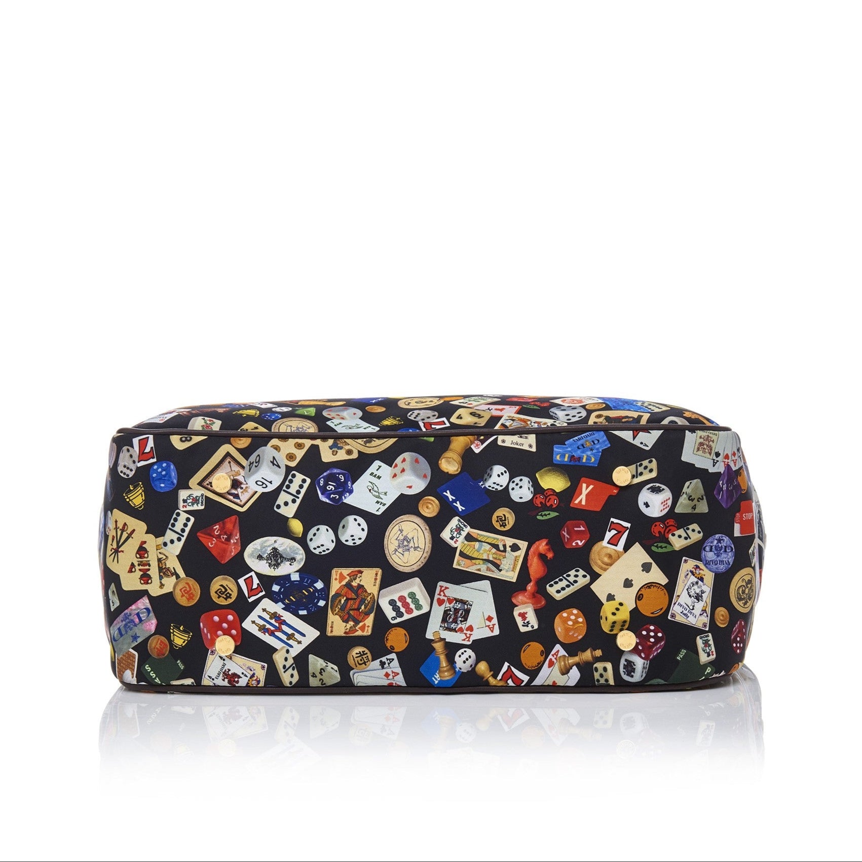 Antibes Borsa shopping piccola con zip e catene in Nylon con Disegno Gambling Multicolor Nero/Cacao