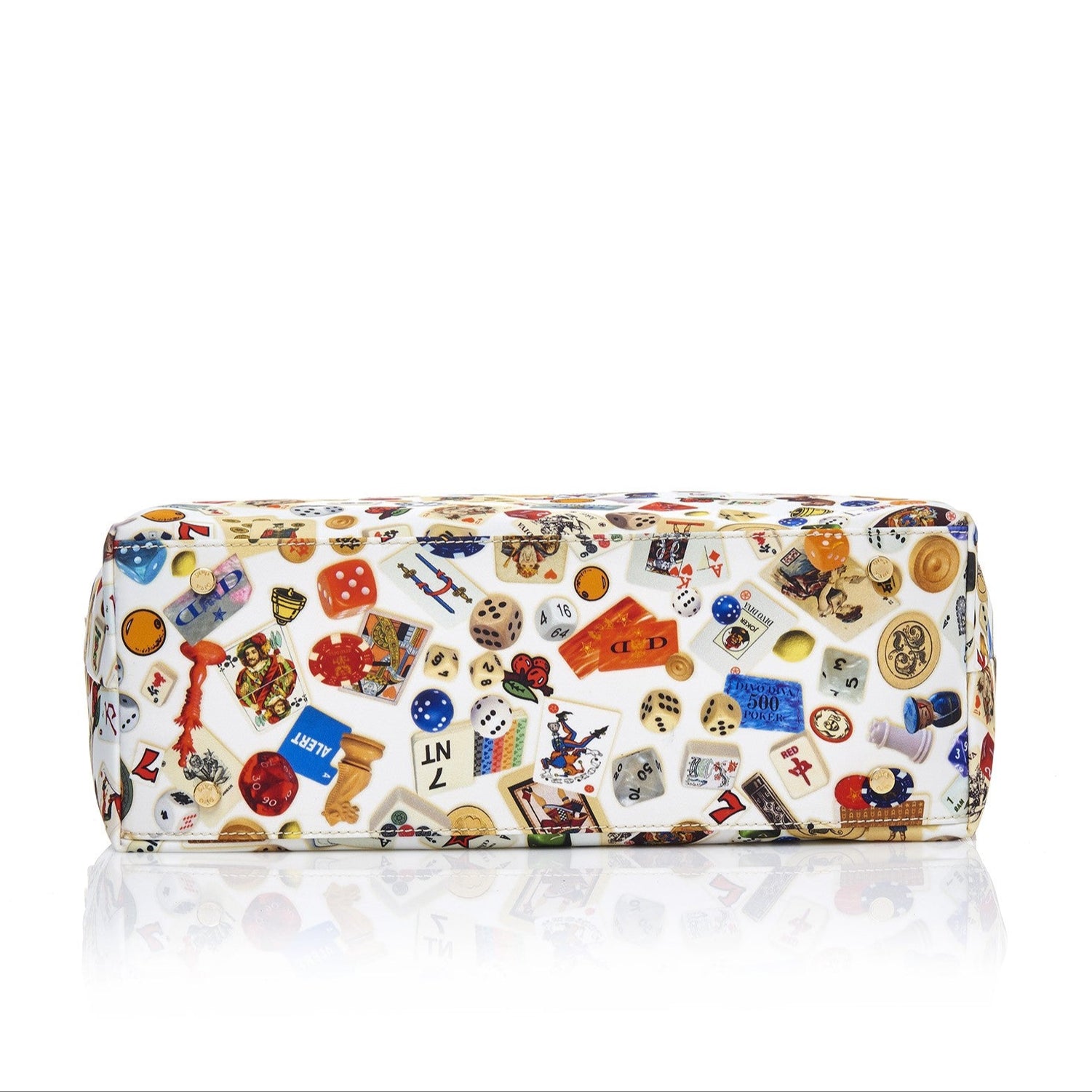 Marbella Borsa shopping media con zip in Nylon con Disegno Gambling Multicolor Bianco/Biscotto