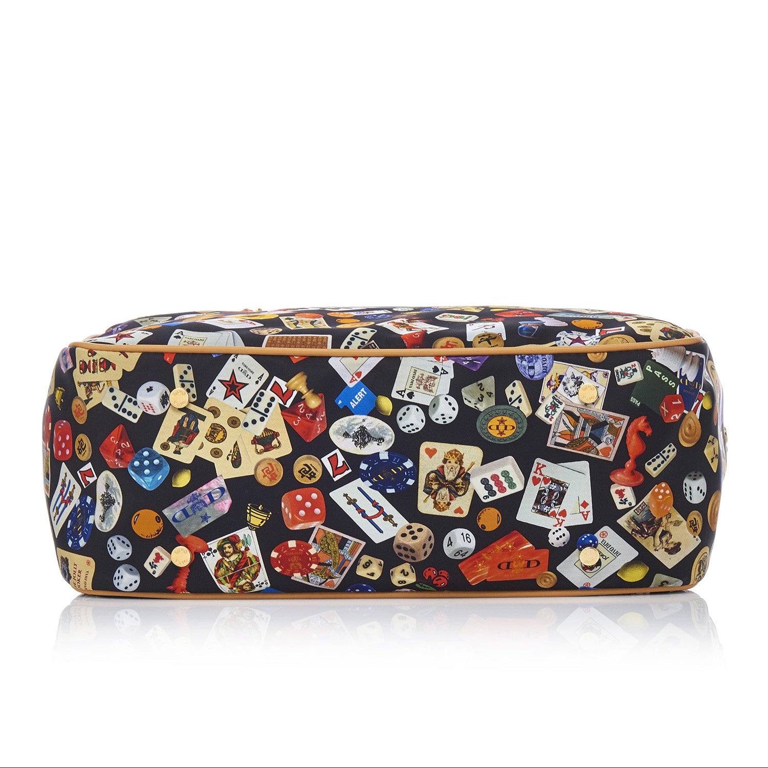 Antibes Borsa shopping piccola con zip e catene in Nylon con Disegno Gambling Multicolor Nero/Biscotto