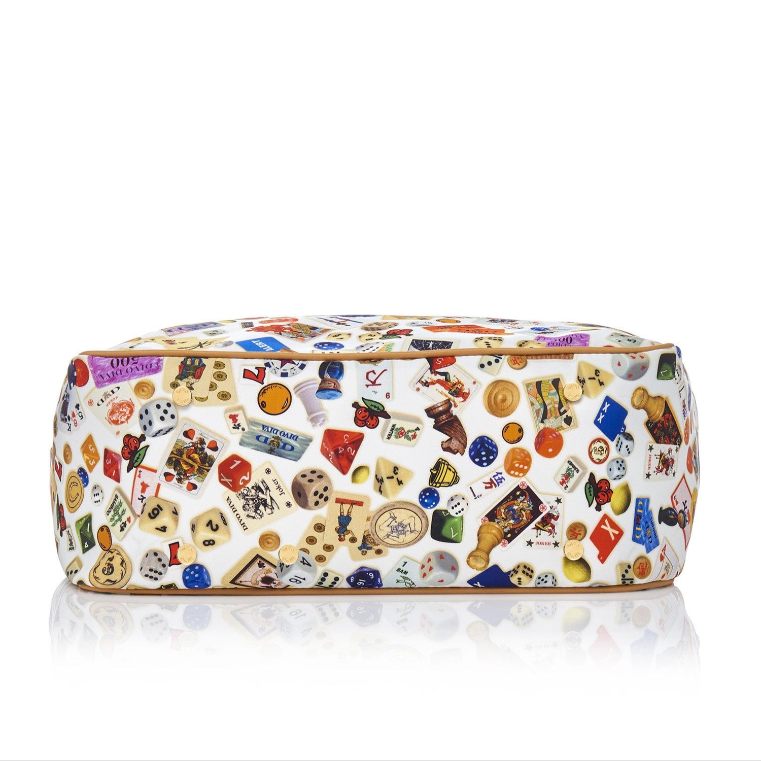 Antibes Borsa shopping piccola con zip e catene in Nylon con Disegno Gambling Multicolor Bianco/Biscotto