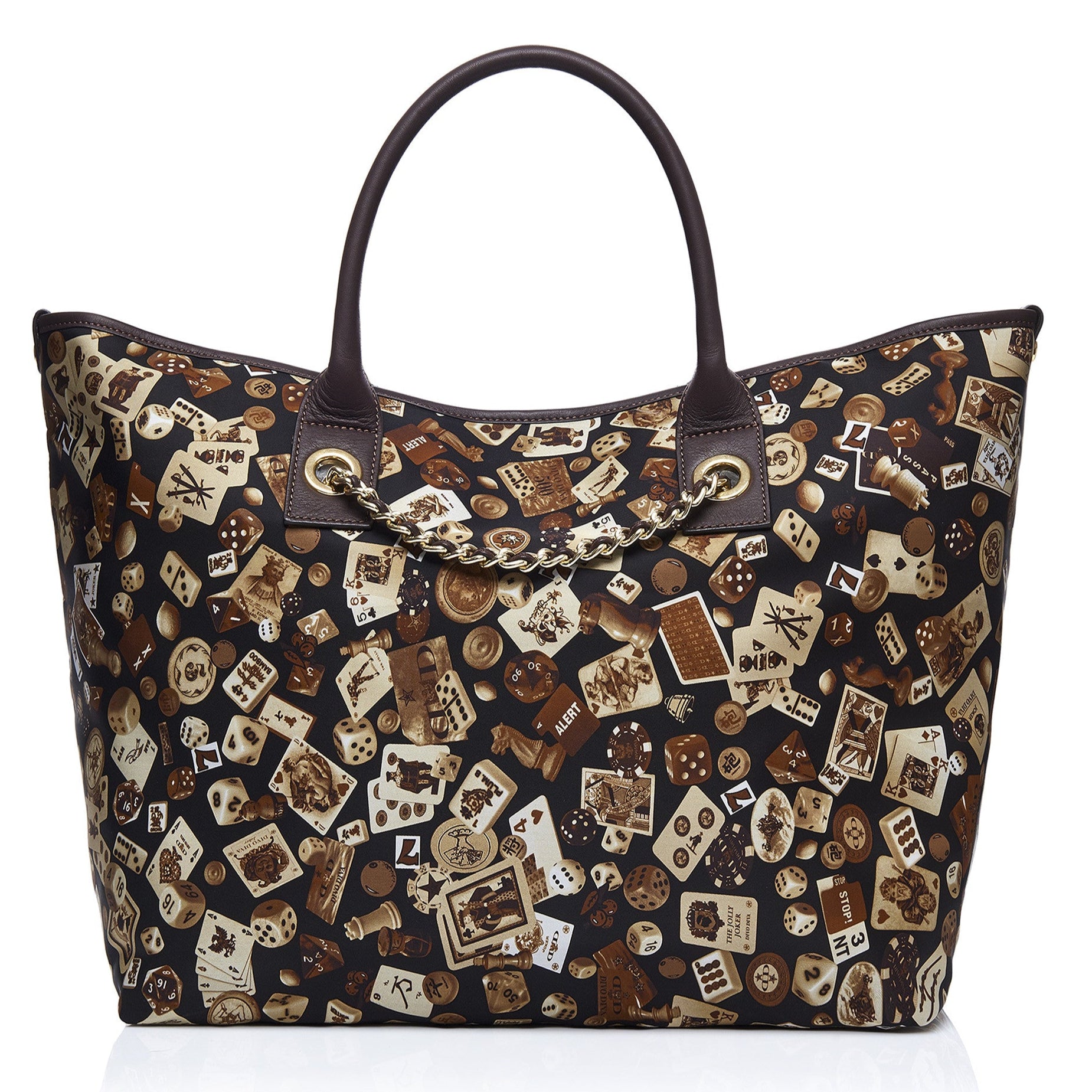 Macao Borsa large shopping bag with Nylon chains with Classic Gambling Design Brown/Cocoa