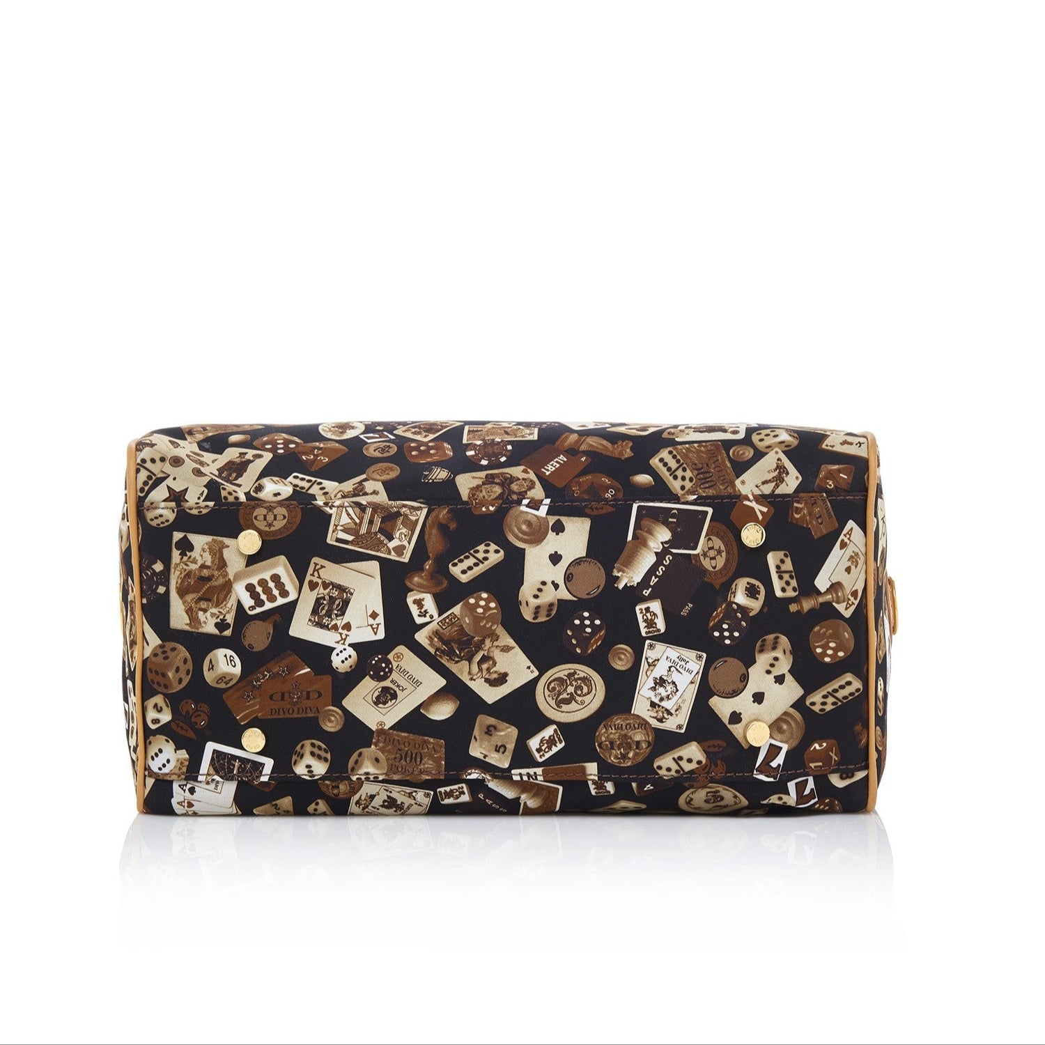 Montecarlo Hand Bag with Nylon Shoulder Strap with Classic Gambling Design Brown/Biscuit