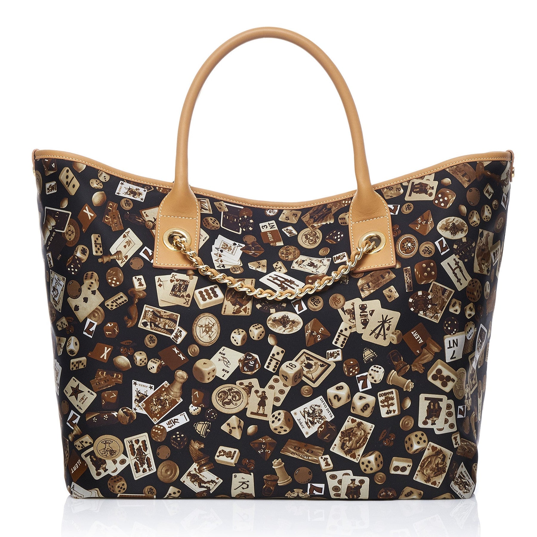 Macao Borsa large shopping bag with Nylon chains with Classic Gambling Design Brown/Cookie