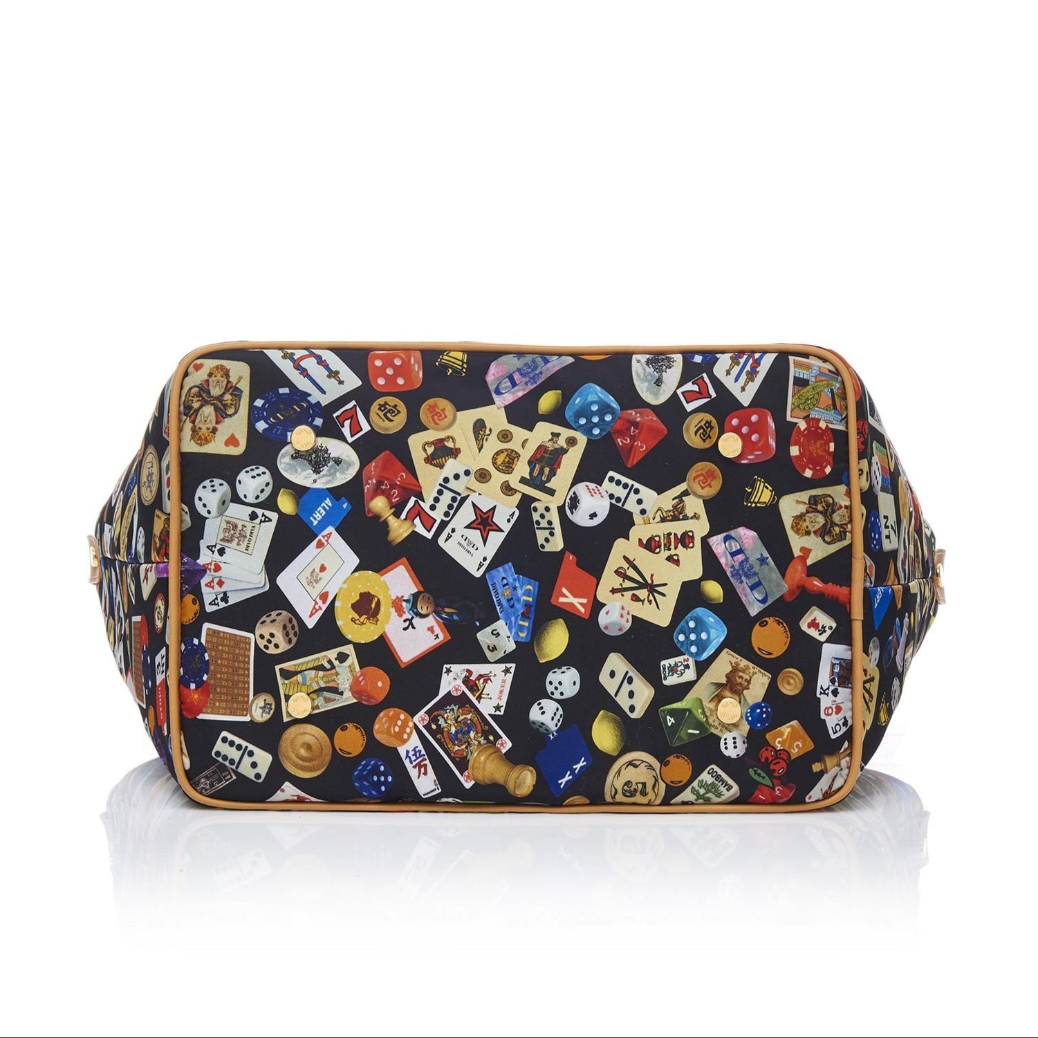 Sanremo Borsa shopping media in Nylon con Disegno Gambling Multicolor Nero/Biscotto