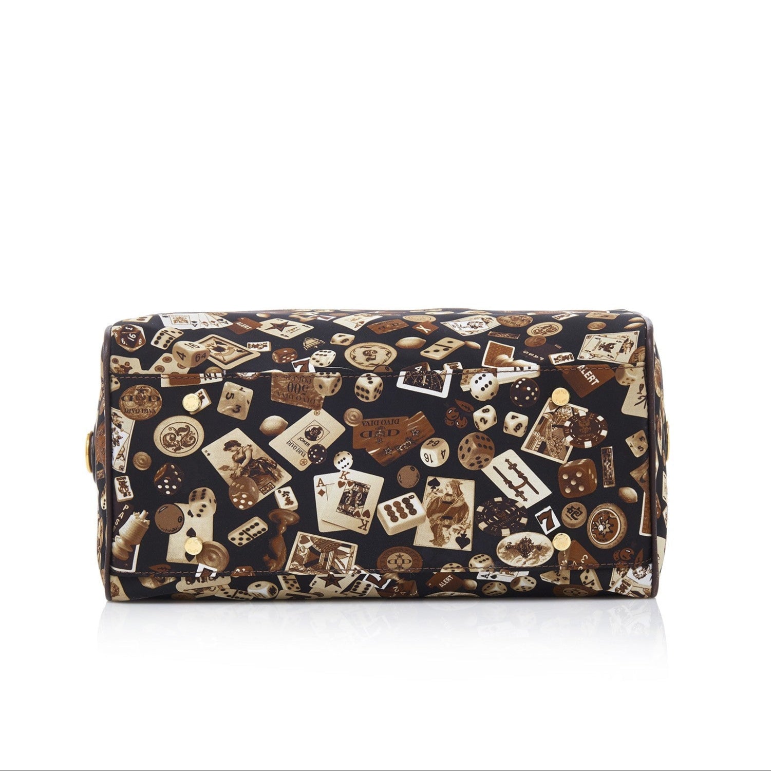 Montecarlo Hand Bag with Nylon Shoulder Strap in Classic Gambling Design Brown/Cocoa