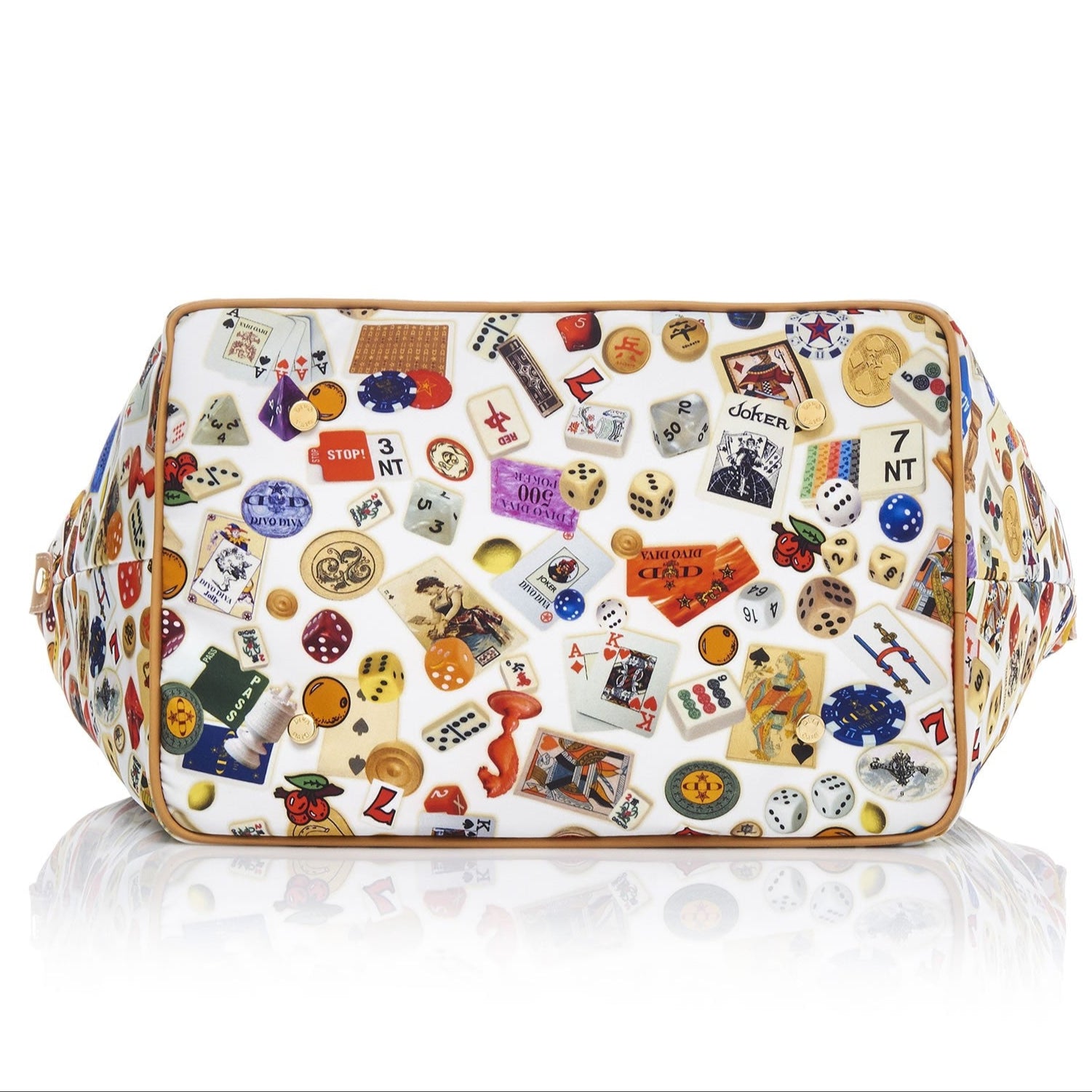 Sanremo Borsa shopping medium in Nylon with Multicolor Gambling Design White/Biscuit