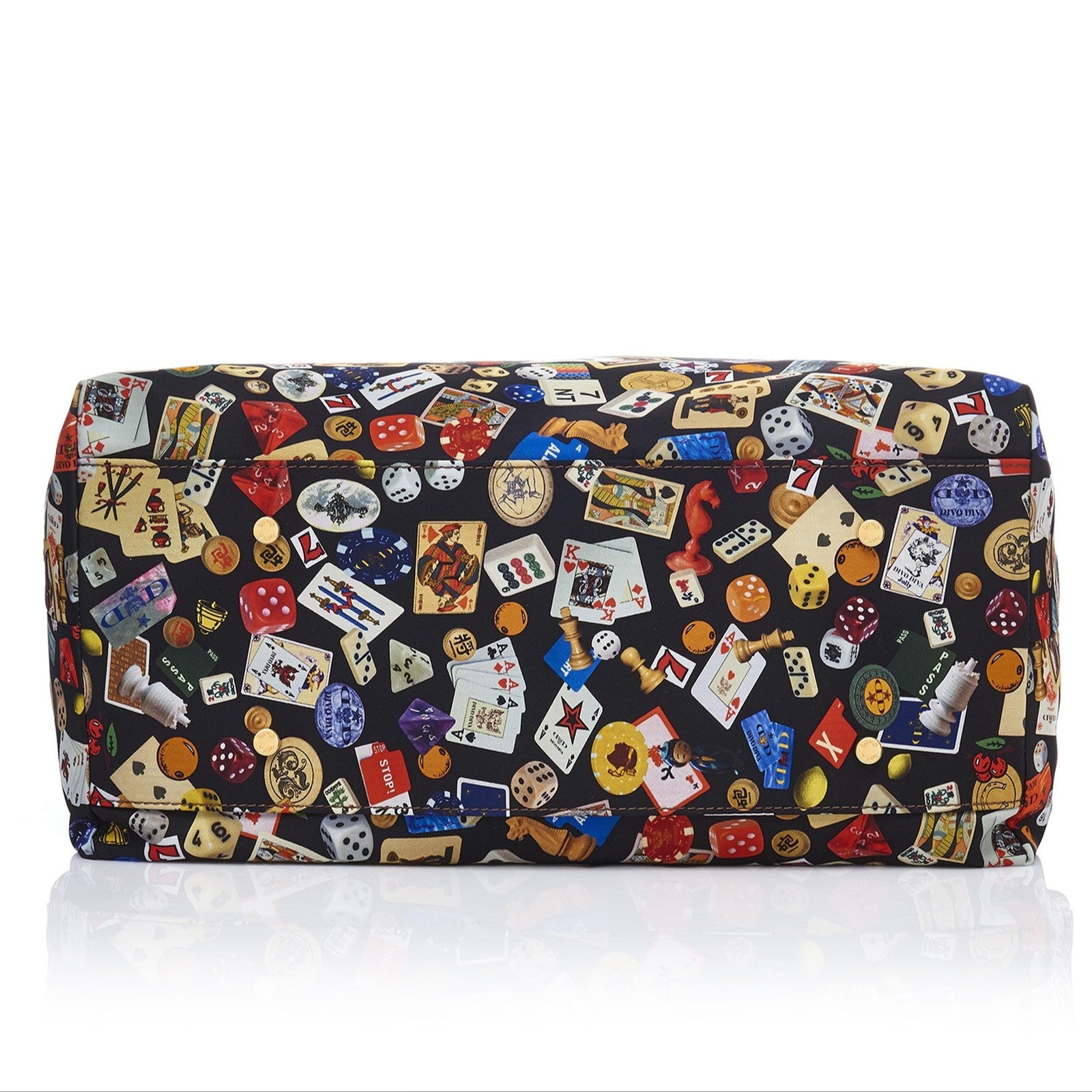 Macao Borsa large shopping bag with Nylon chains featuring Multicolor Gambling Design Black/Cocoa