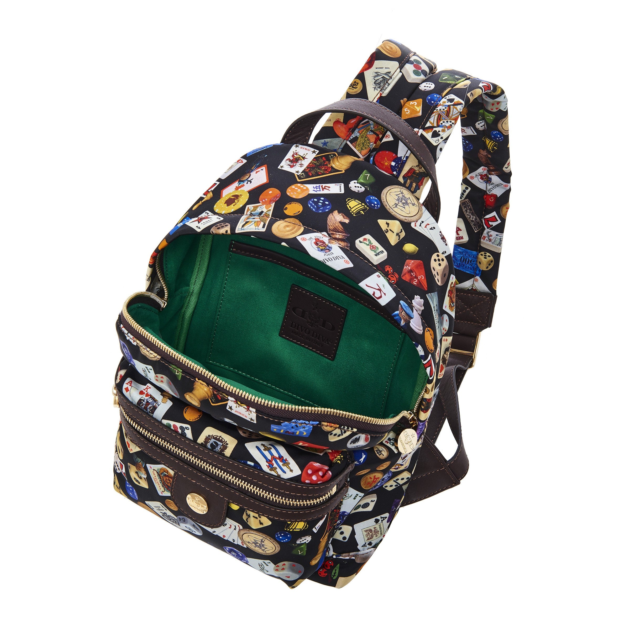 Melbourne Zaino piccolo in Nylon con Disegno Gambling Multicolor Nero/Cacao