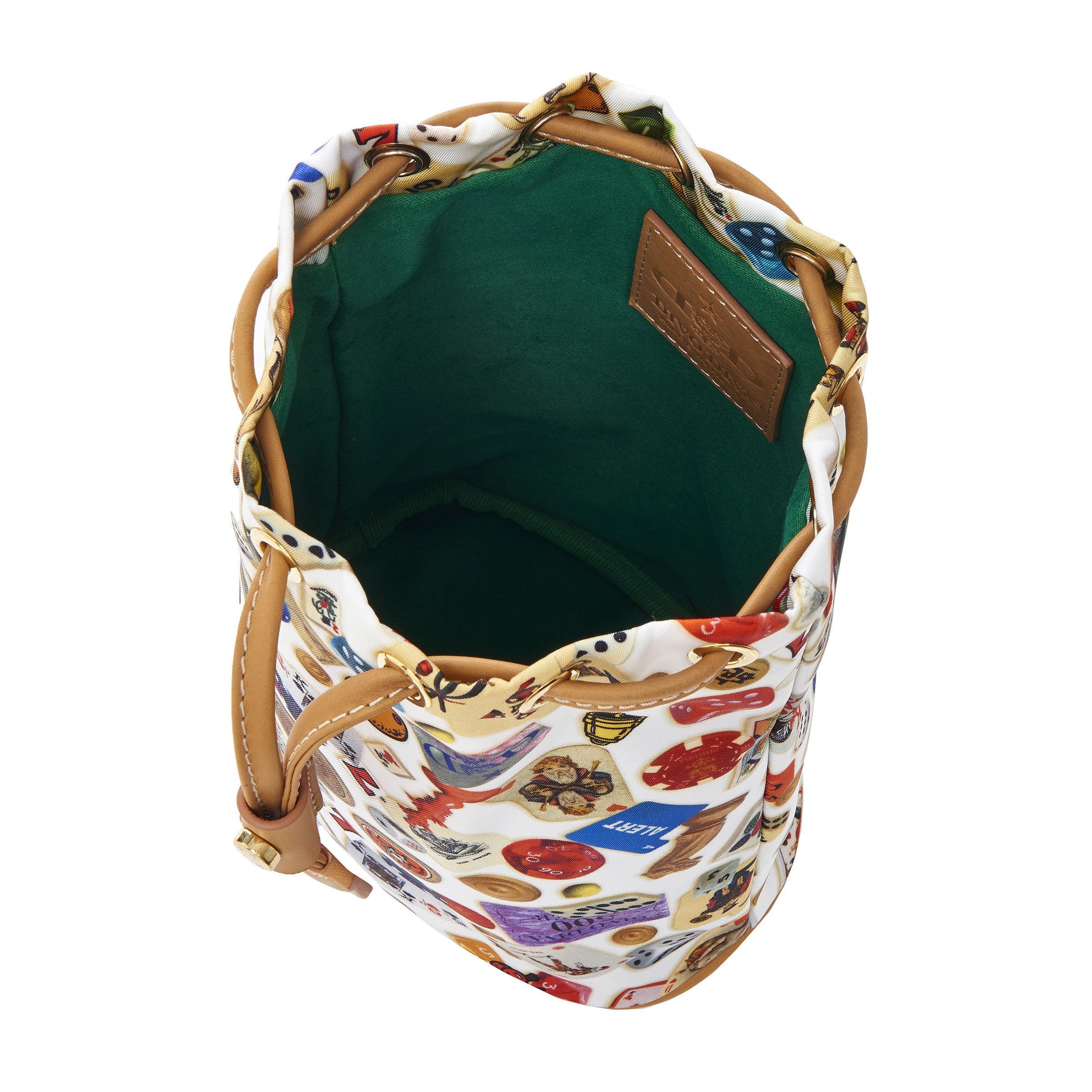 Deauville 尼龙多彩图案赌博风格束口化妆包 白色/饼干色