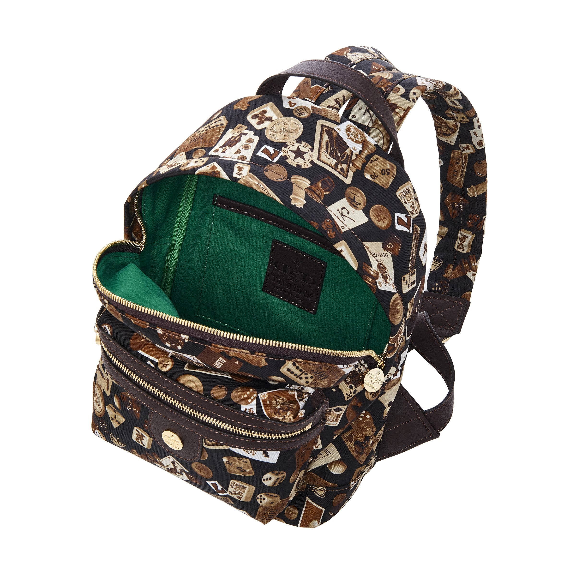 Melbourne Zaino piccolo in Nylon con Disegno Gambling Classic Marrone/Cacao