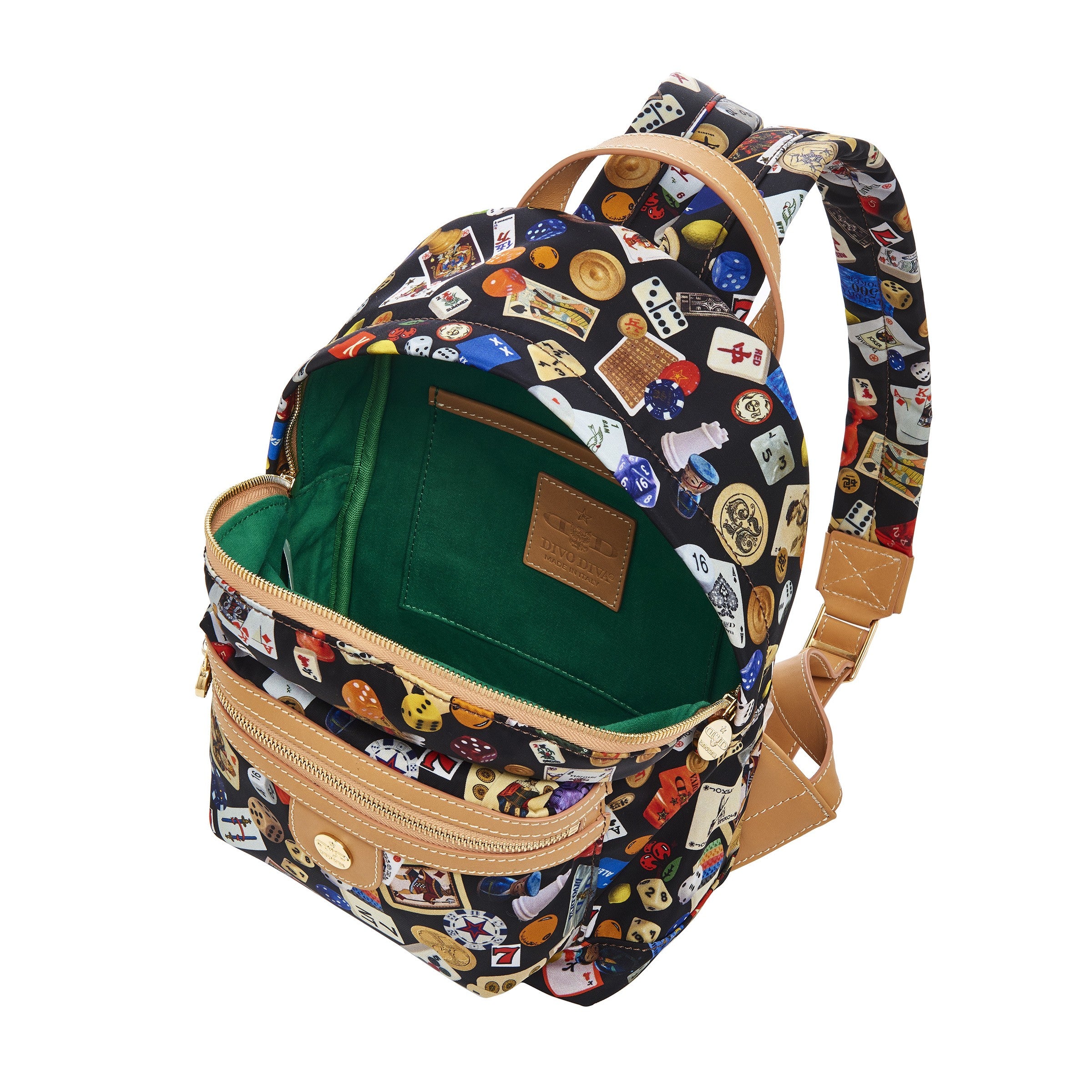 Melbourne Small Nylon Backpack with Multicolor Gambling Design Black/Cookie