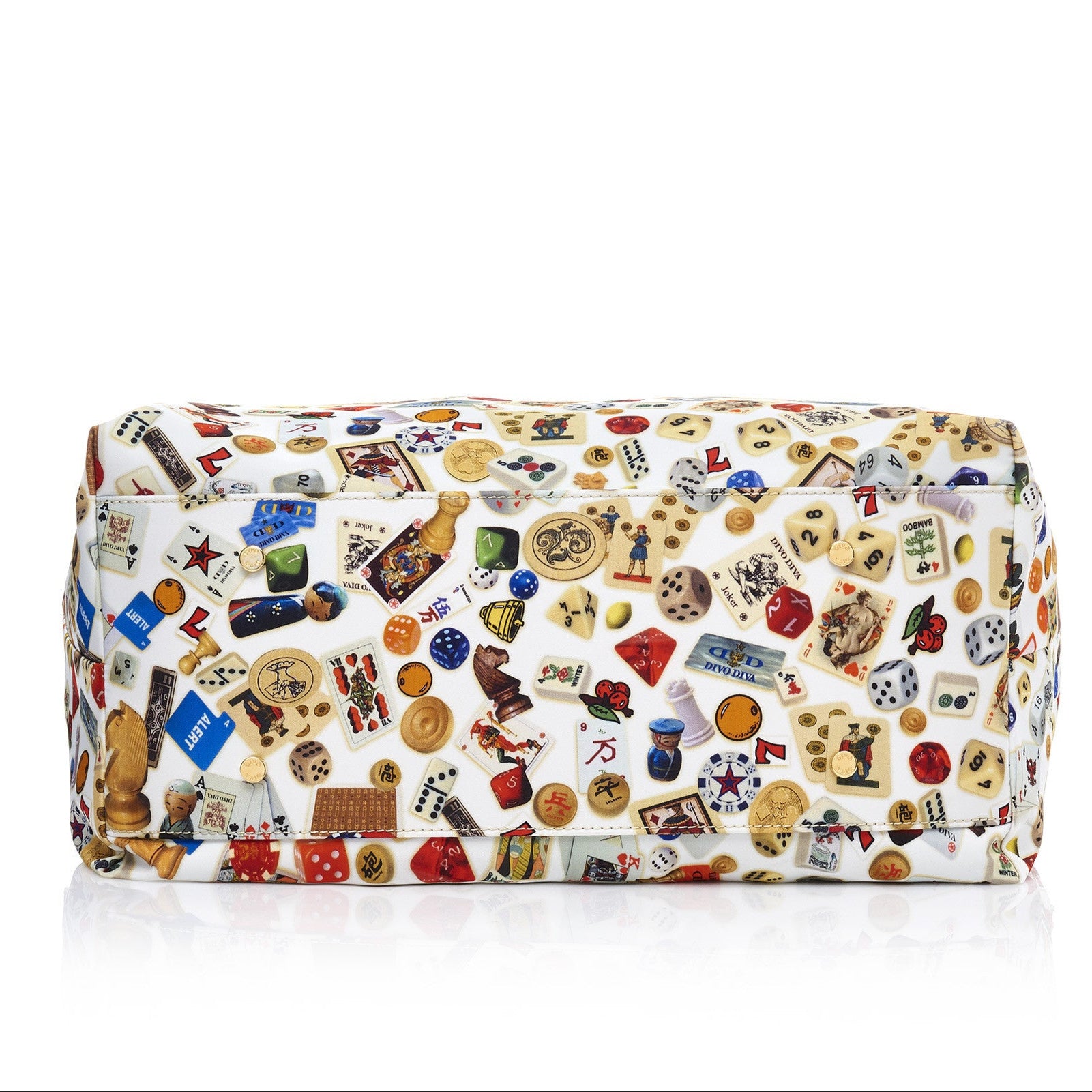 Macao Borsa large shopping bag with Nylon chains featuring Multicolor Gambling Design White/Cookie