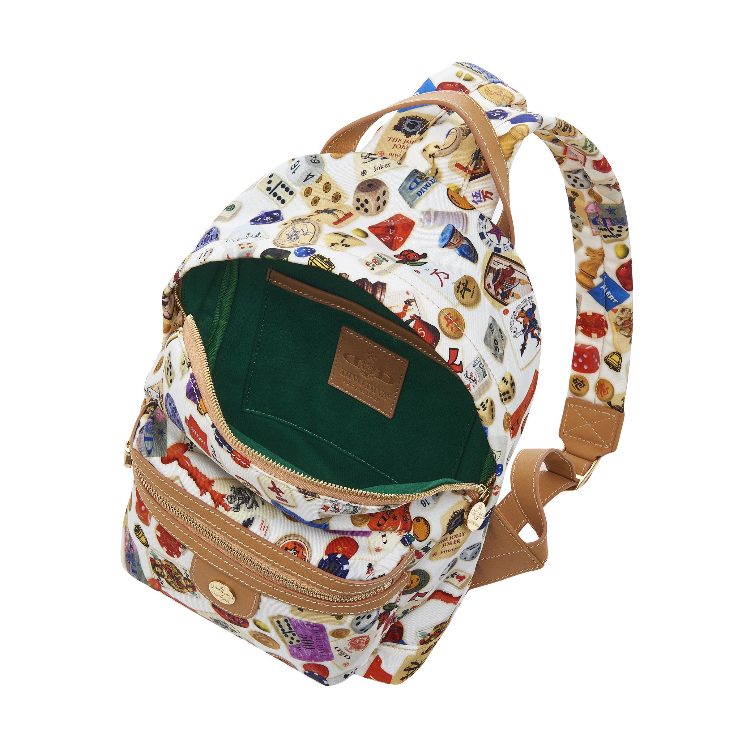 Melbourne Zaino piccolo in Nylon con Disegno Gambling Multicolor Bianco/Biscotto