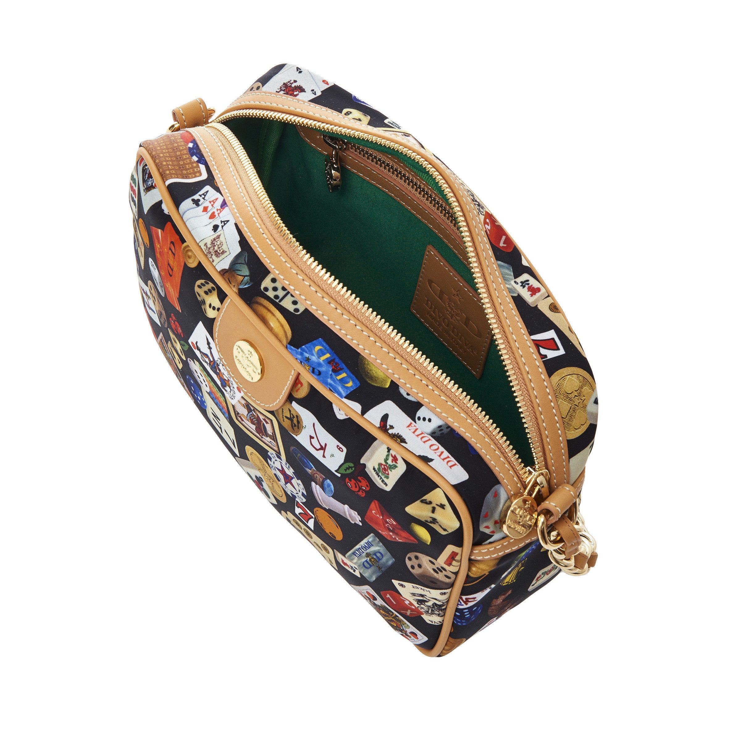 Las Vegas Tracolla con catene in Nylon con Disegno Gambling Multicolor Nero/Biscotto