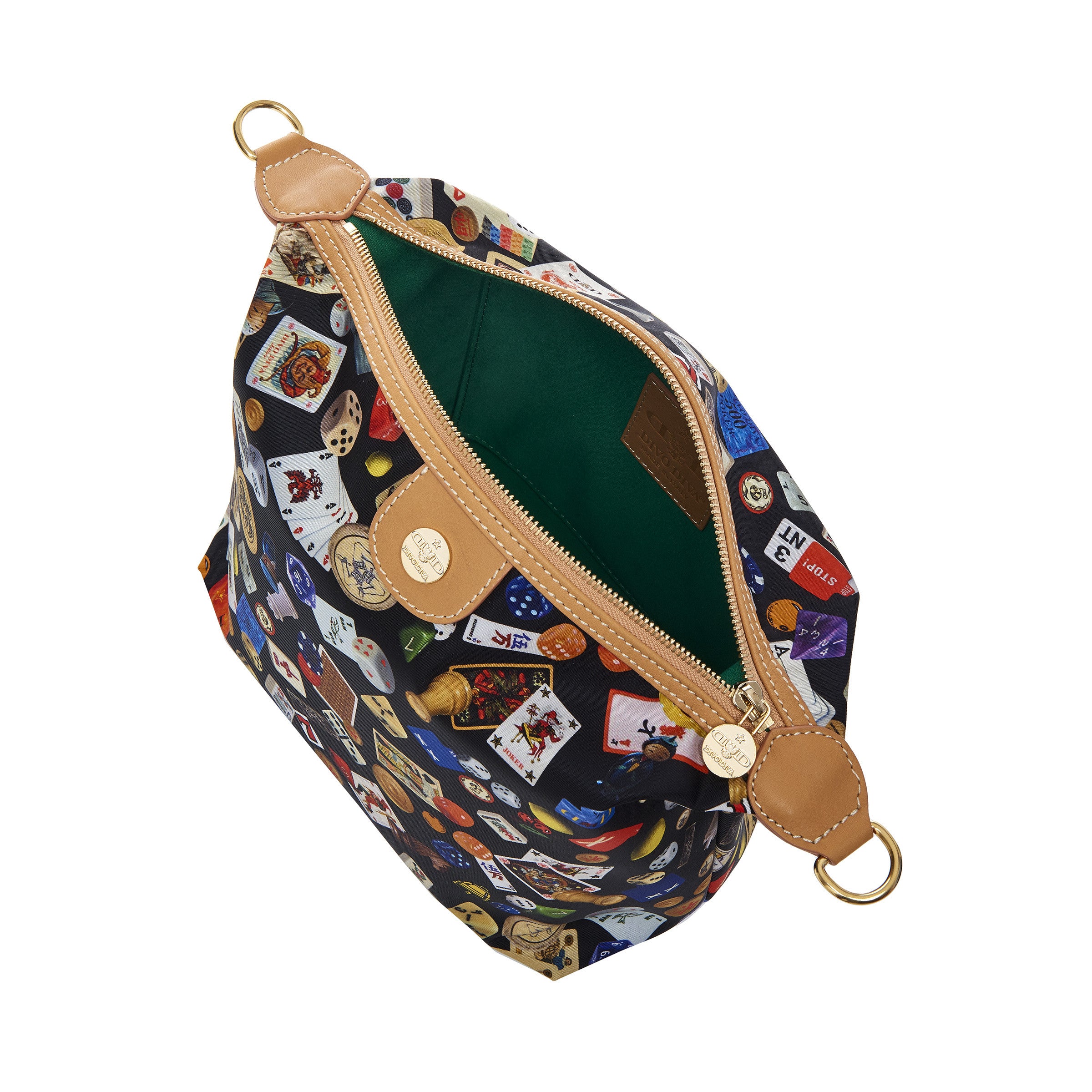 Dublin Tracolla in Nylon con Disegno Gambling Multicolor Nero/Biscotto