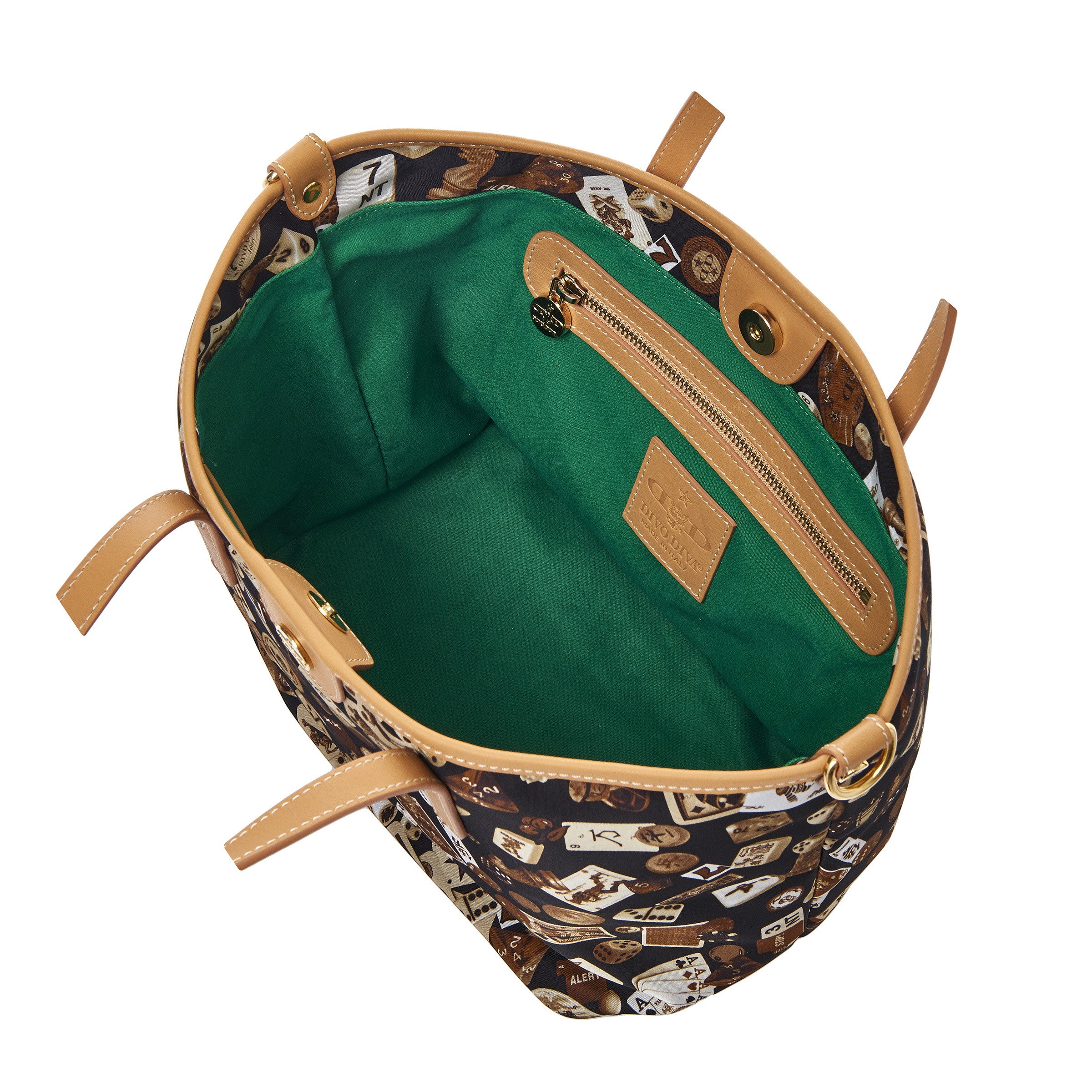 Venice shopping piccola con tracolla in Nylon con Disegno Gambling Classic Marrone/Biscotto