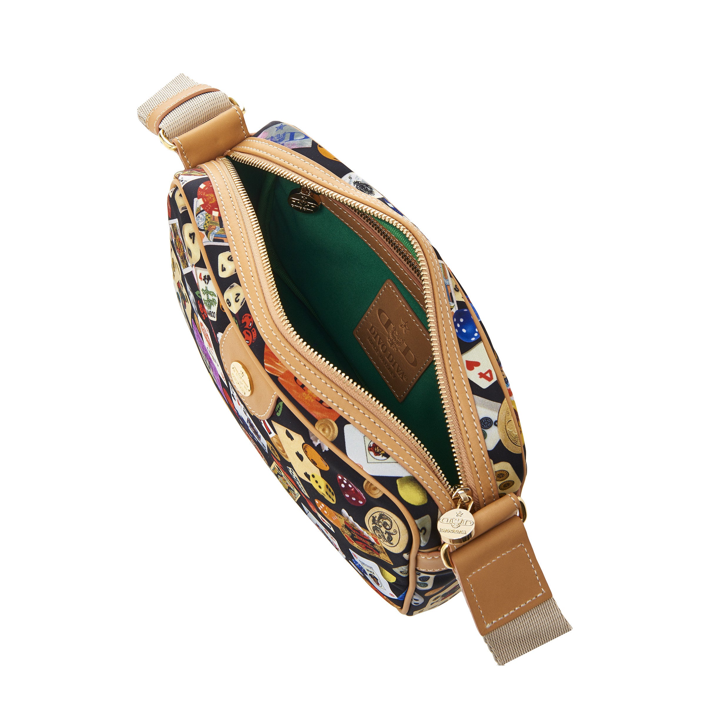 Seoul Nylon Shoulder Bag with Multicolor Gambling Design Black/Biscuit