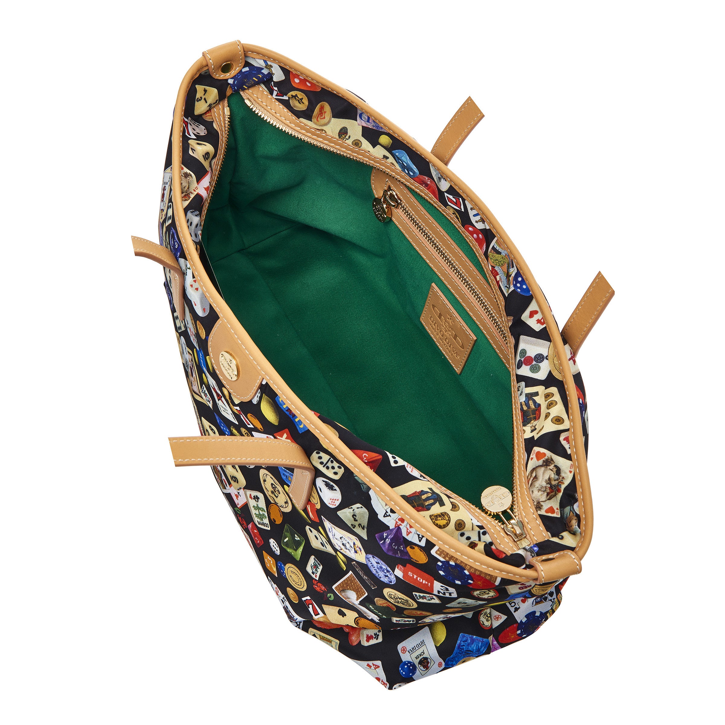 Marbella Borsa shopping media con zip in Nylon con Disegno Gambling Multicolor Nero/Biscotto