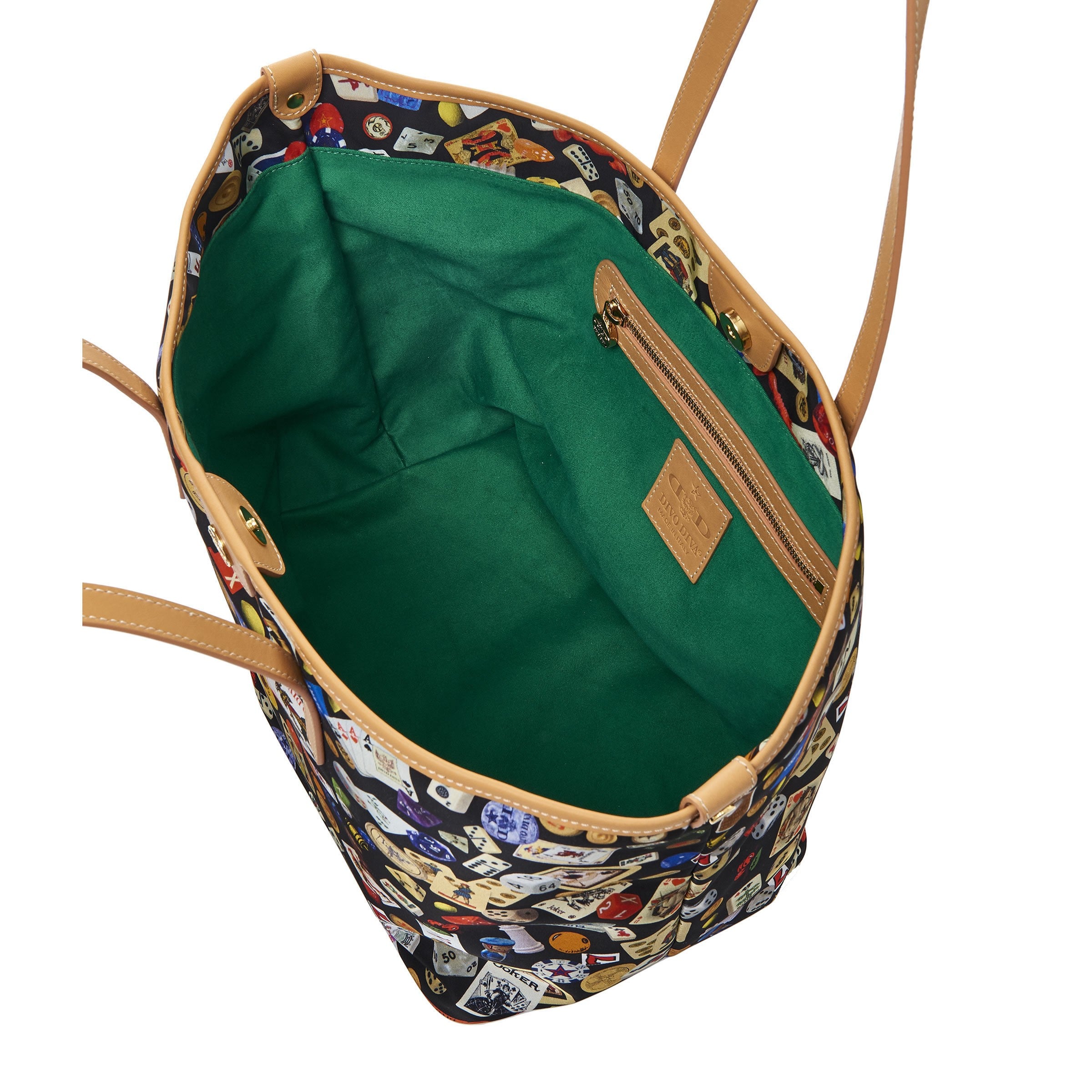 Sanremo Borsa shopping media in Nylon con Disegno Gambling Multicolor Nero/Biscotto