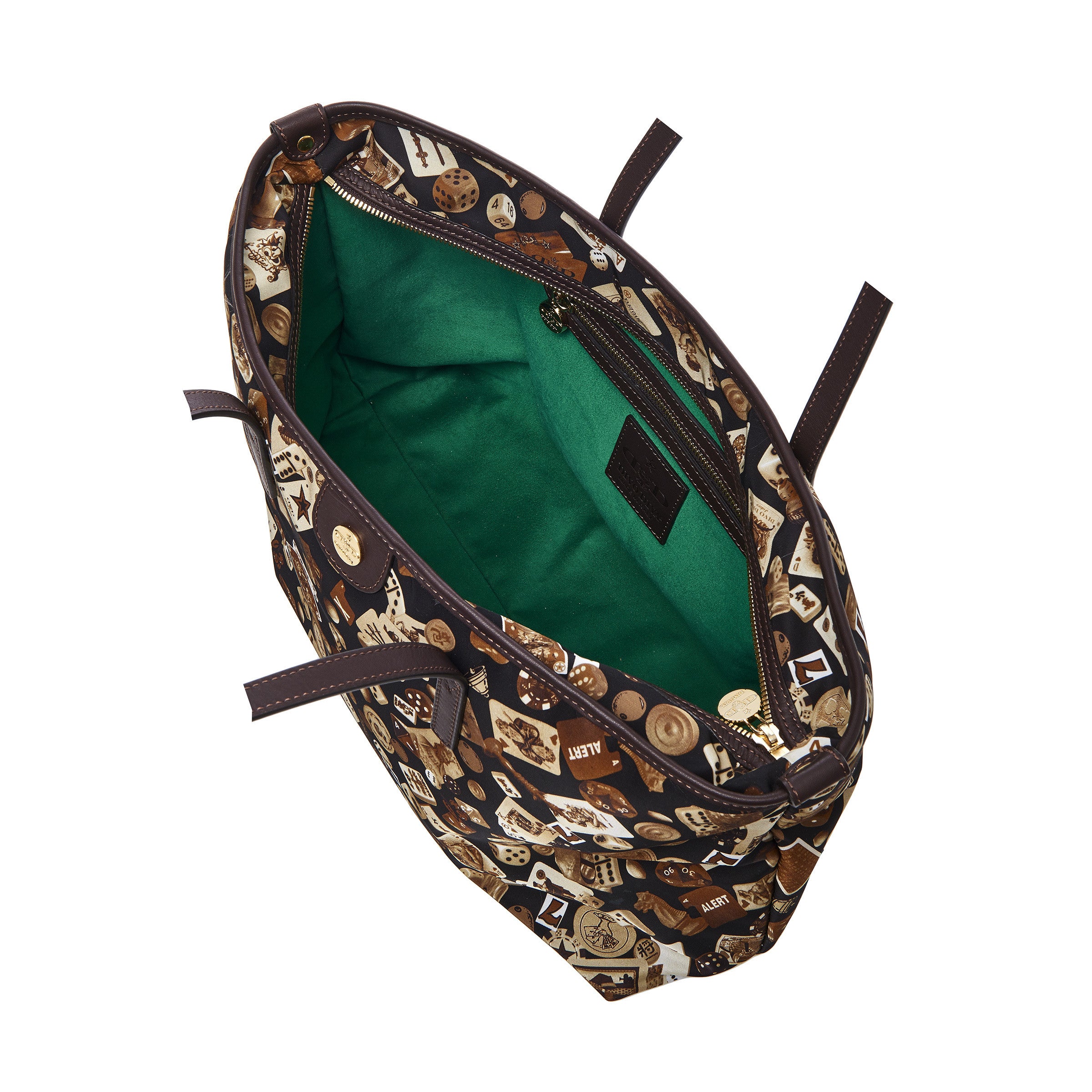 Marbella Borsa shopping media con zip in Nylon con Disegno Gambling Classic Marrone/Cacao