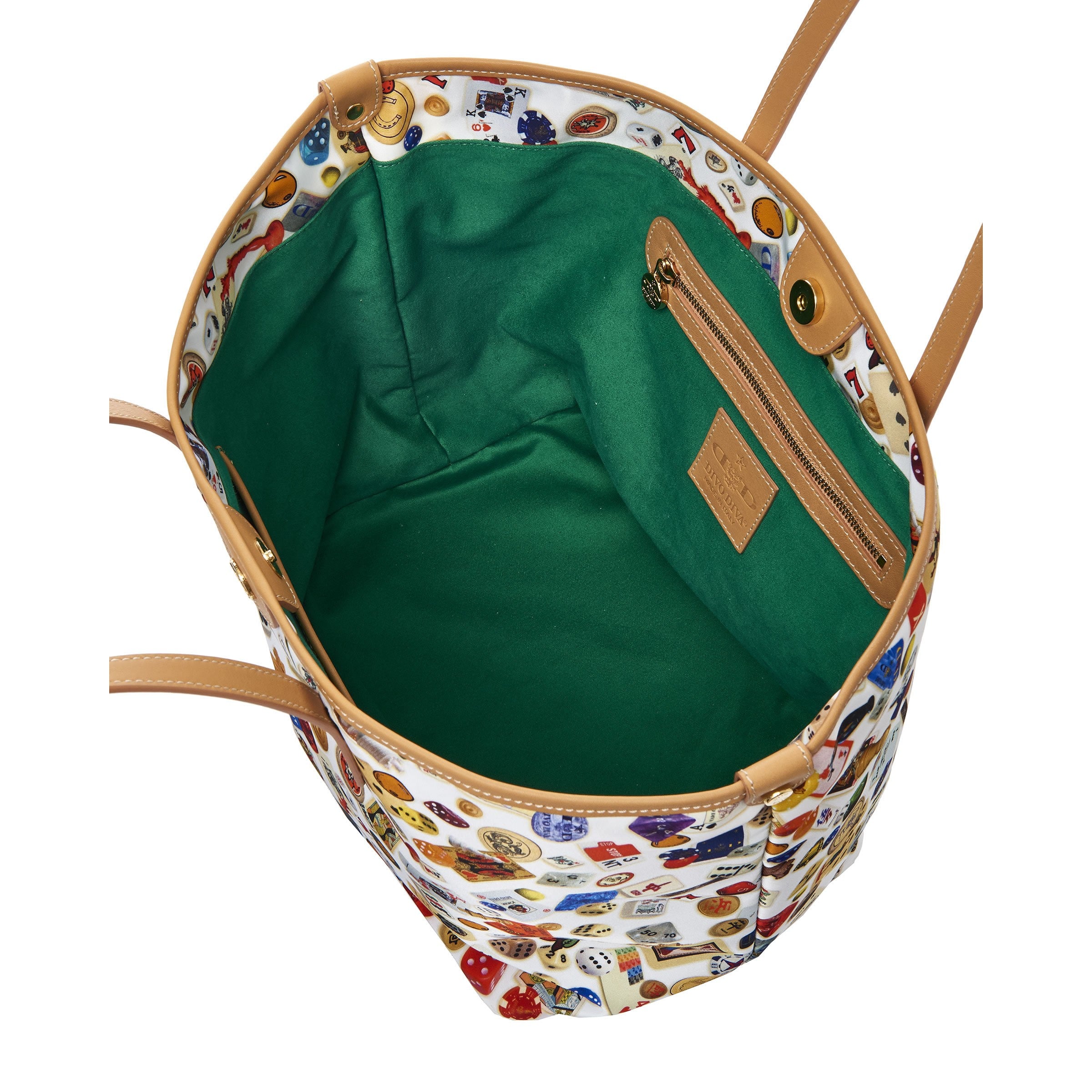 Sanremo Borsa shopping medium in Nylon with Multicolor Gambling Design White/Biscuit